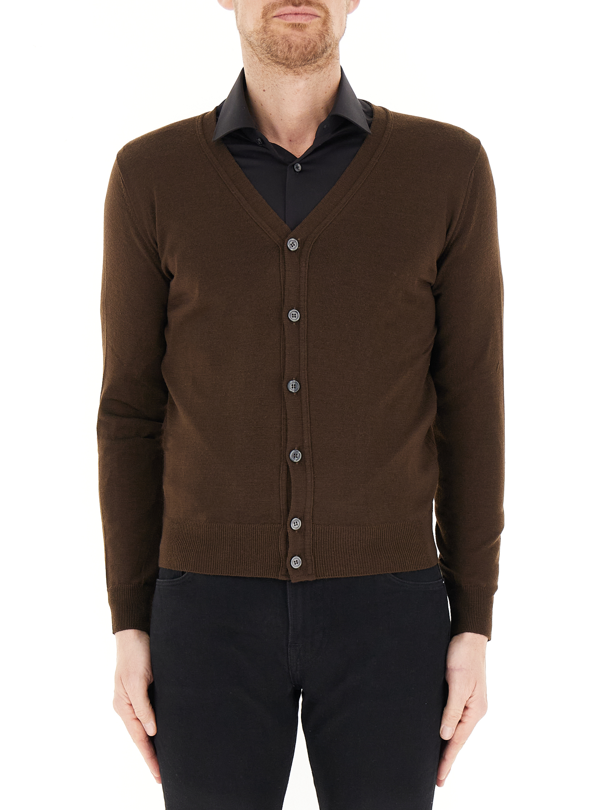 PREMODE Cardigan scollo V MARRONE