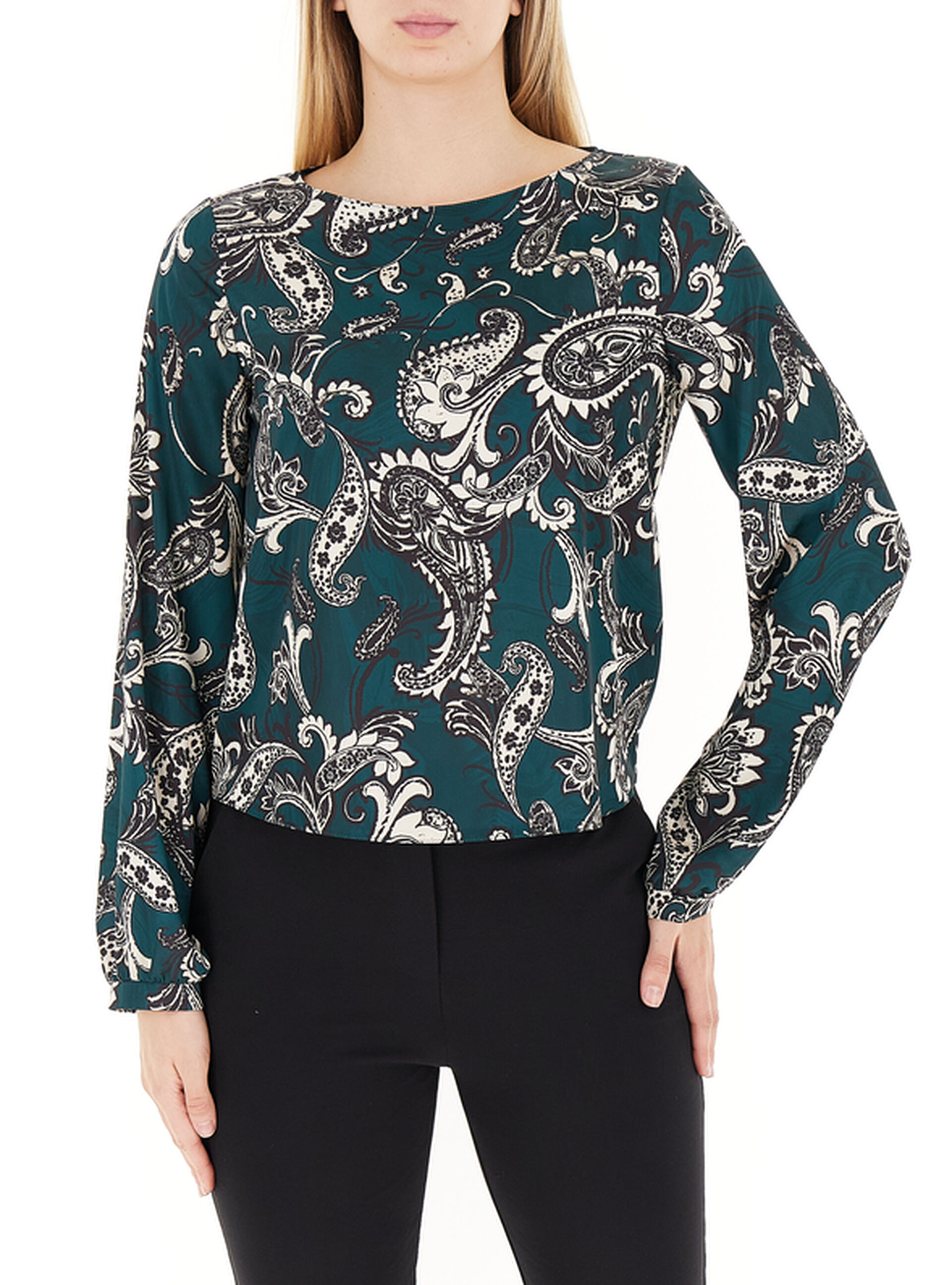 Blusa girocollo PETROLIO
