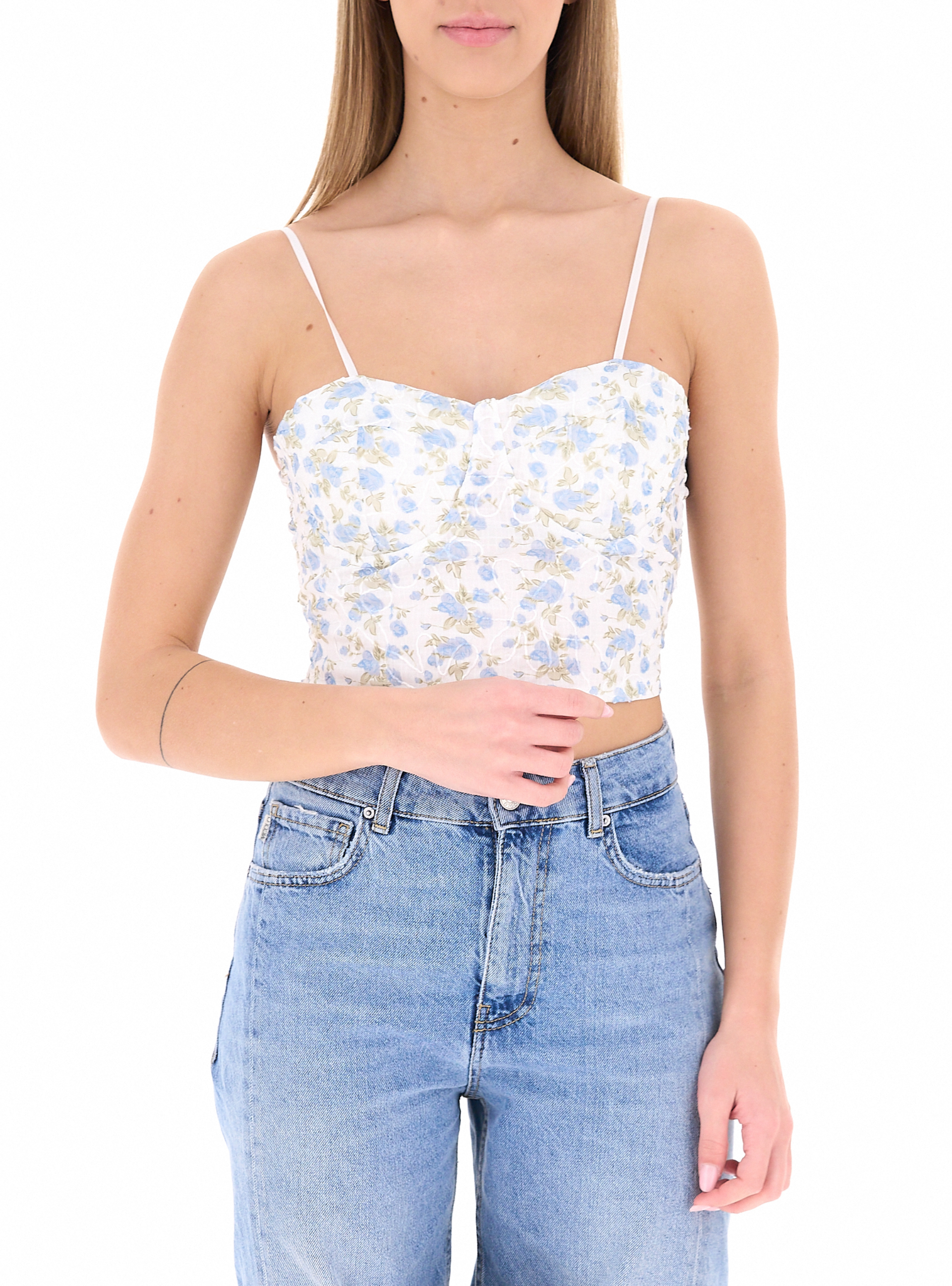 Top scollo a cuore AZZURRO POLVERE UNI