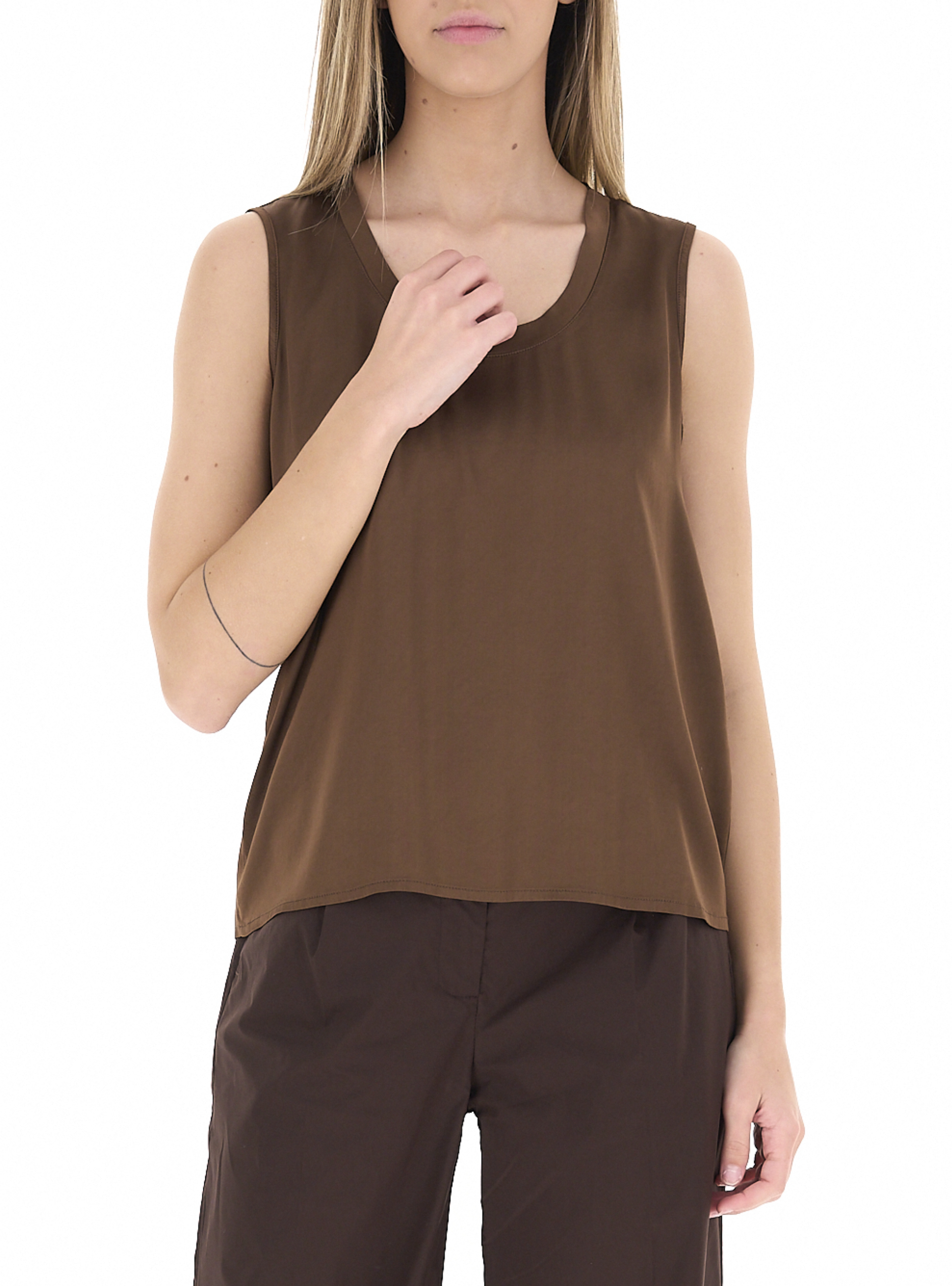 VICOLO Canotta in satin MARRONE