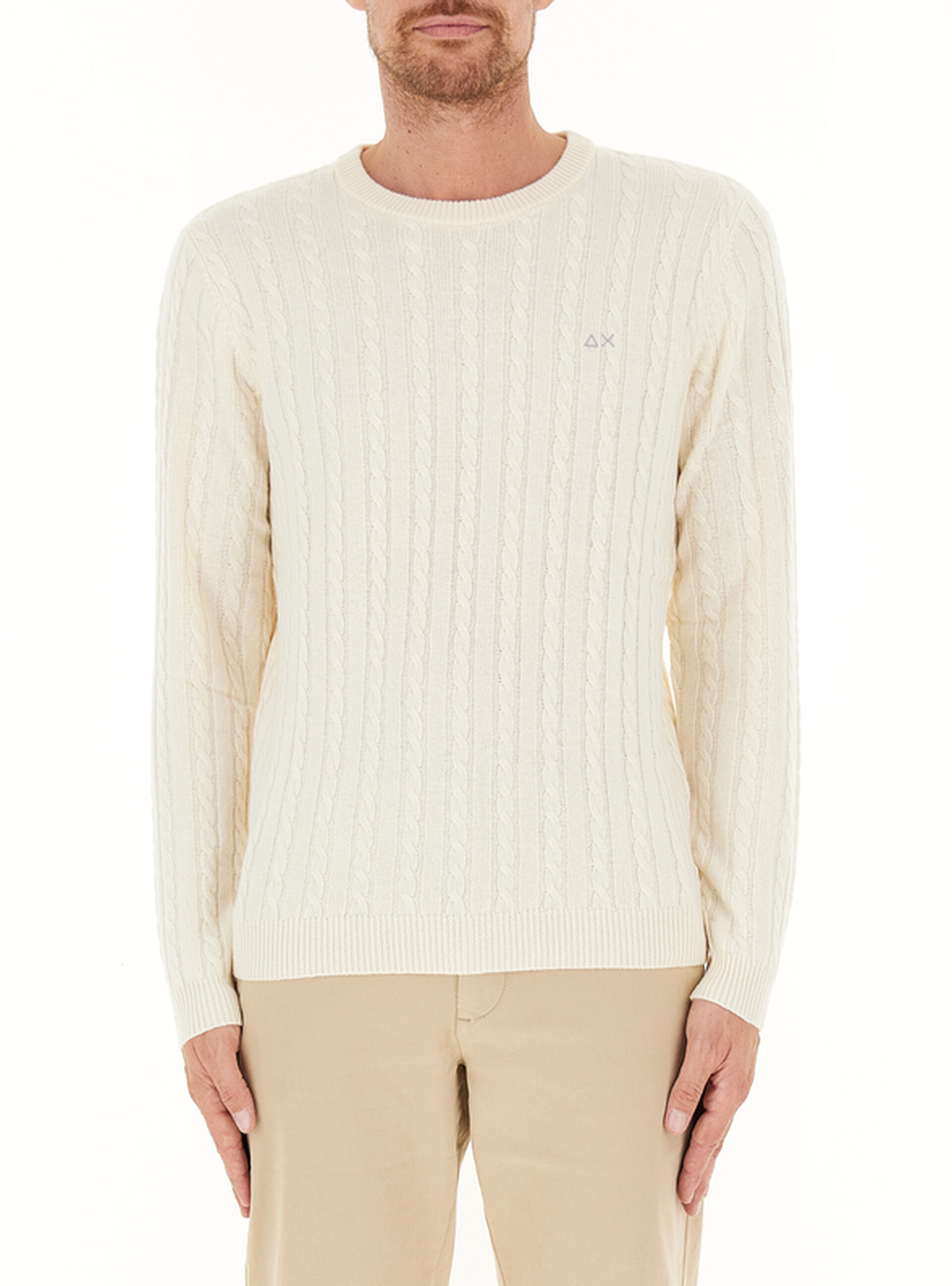 SUN68 Maglione a trecce BIANCO
