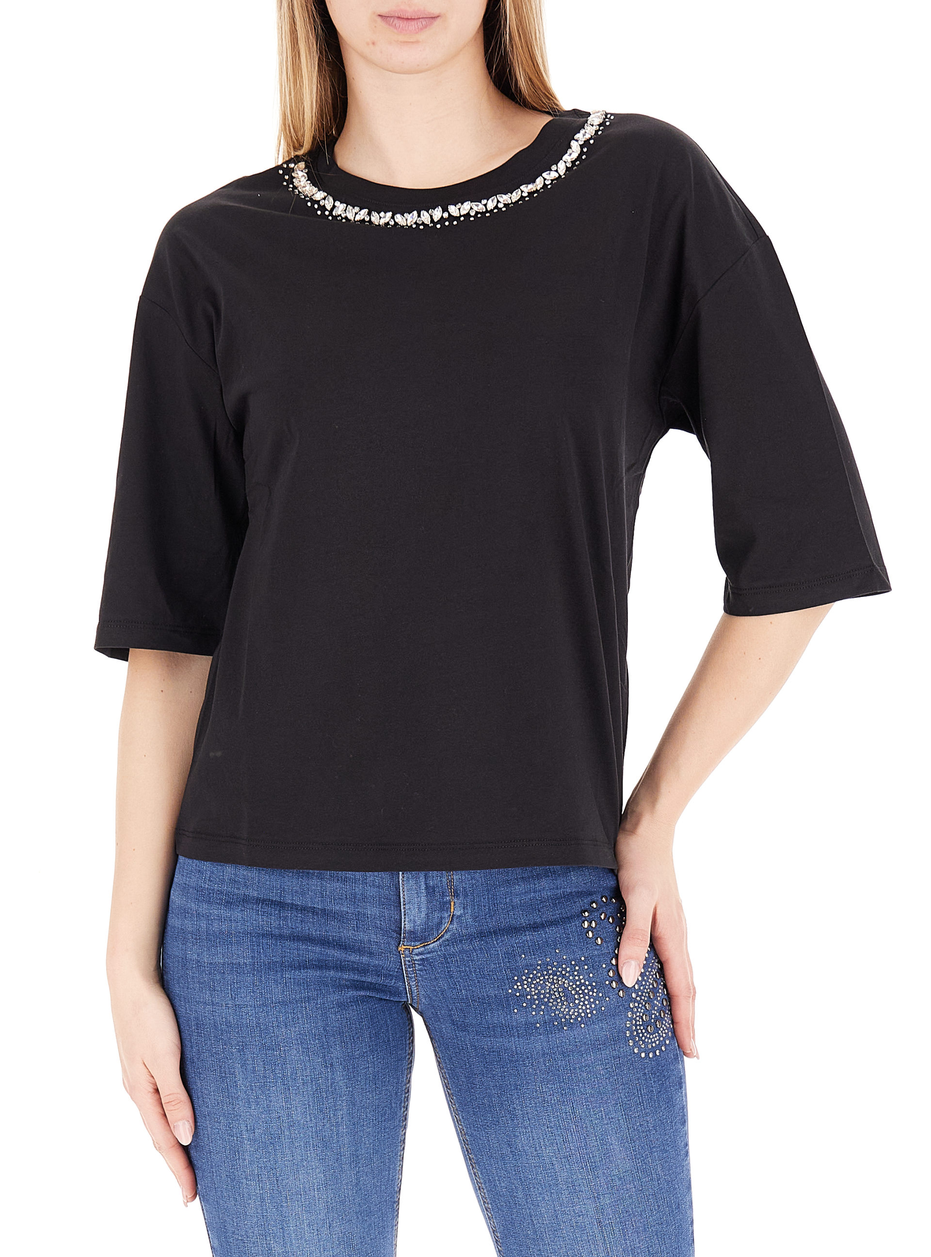 T-shirt con strass LIU JEANS NERO