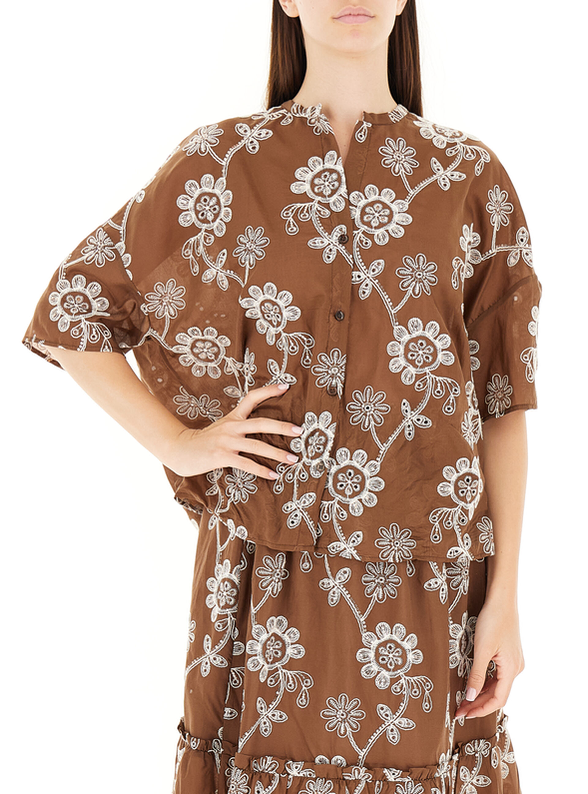 Camicia con ricami MARRONE UNI