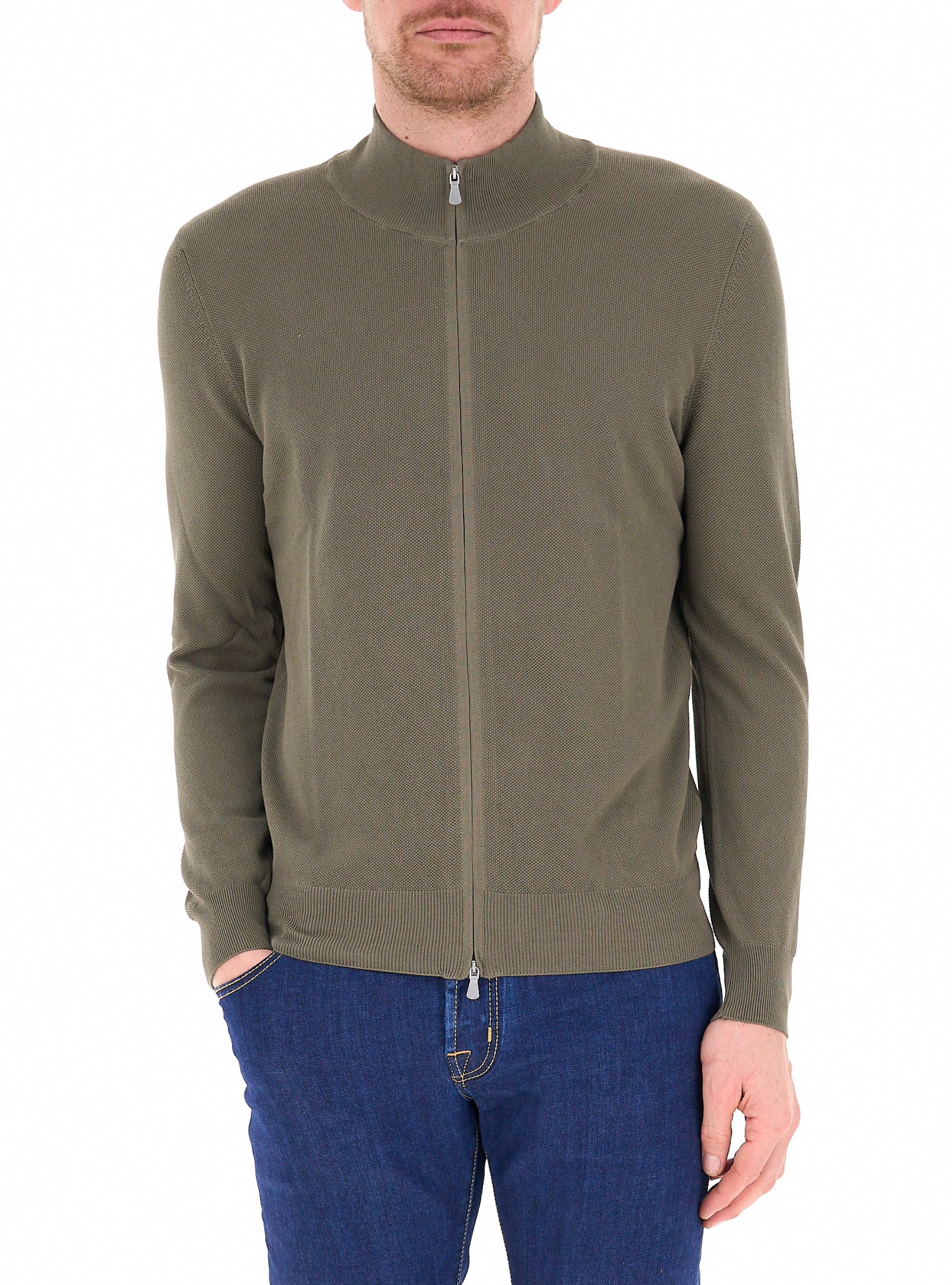 Cardigan con zip VERDE MILITARE