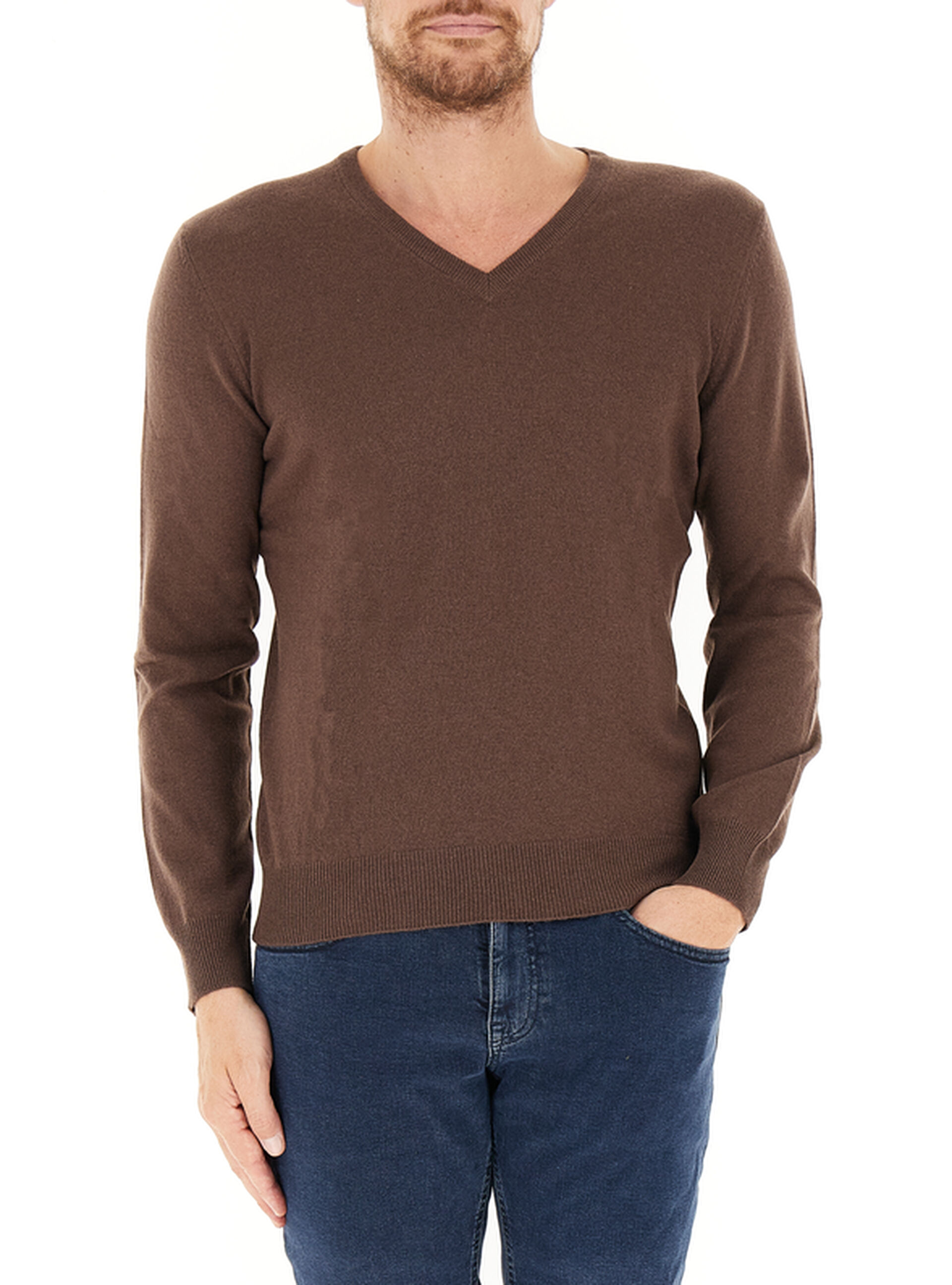 Maglione scollo V MARRONE 54