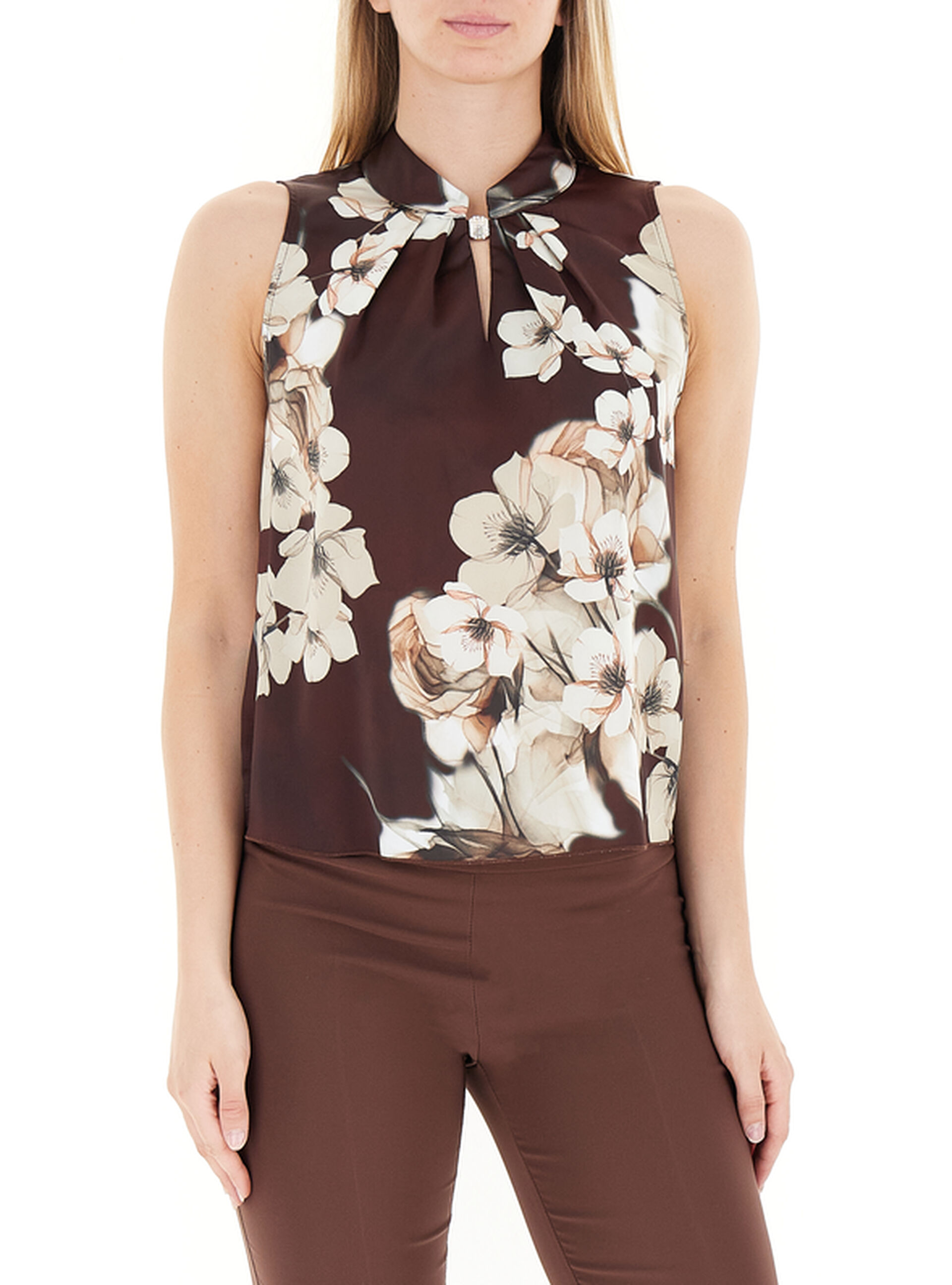 Blusa smanicata MARRONE XS