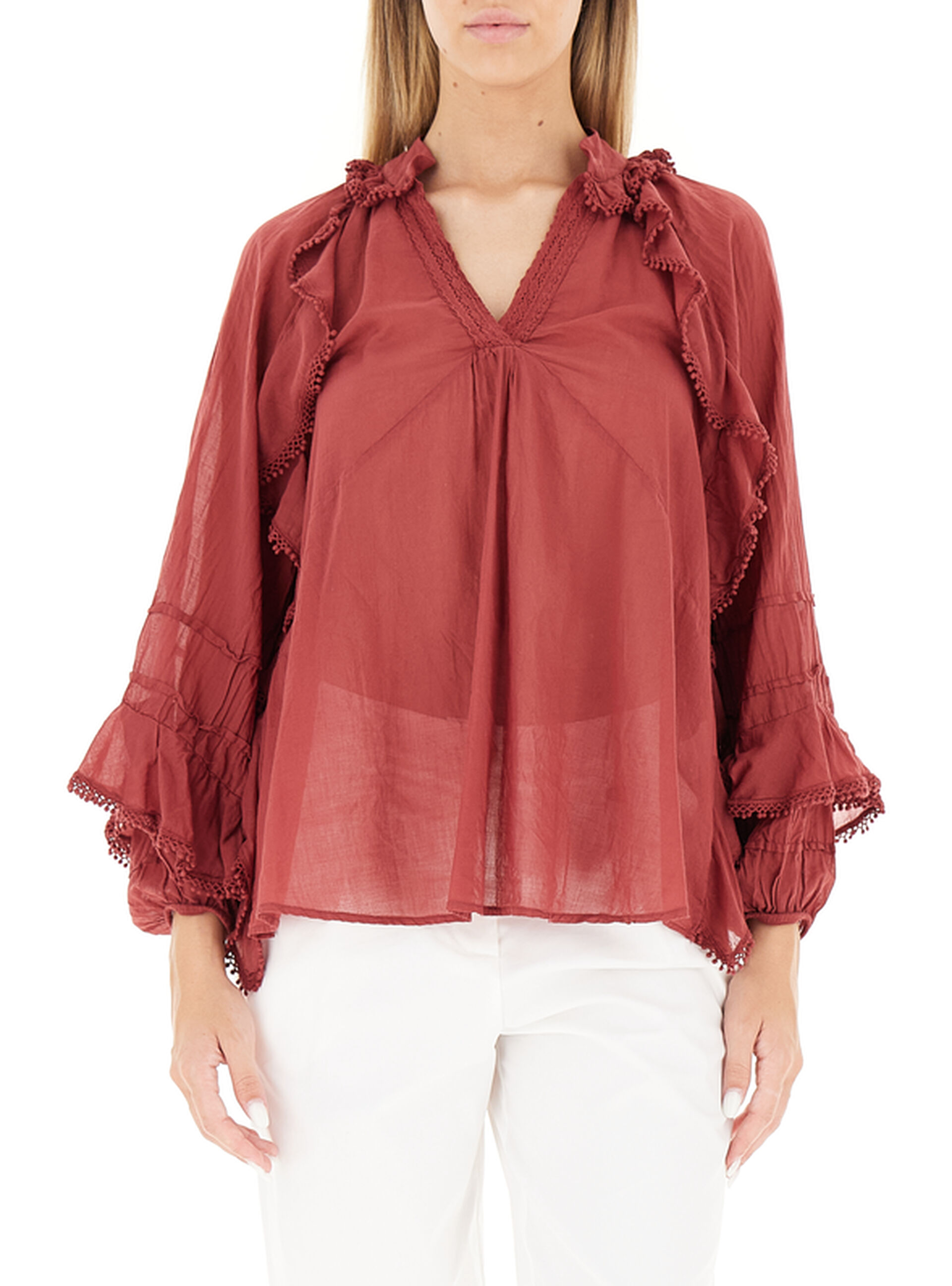 Dixie Blusa con volants MATTONE