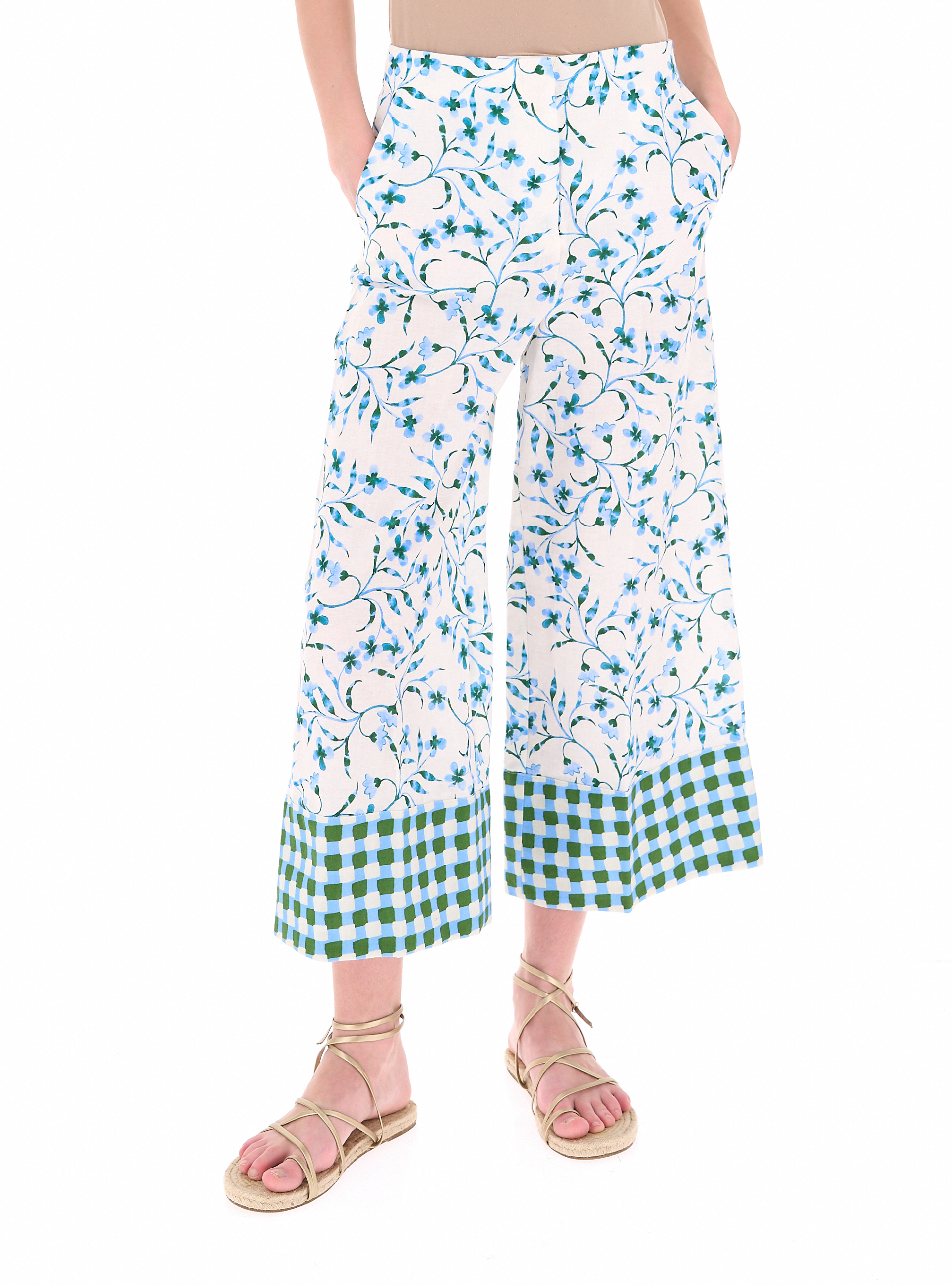 Pantalone misto lino AZZURRO