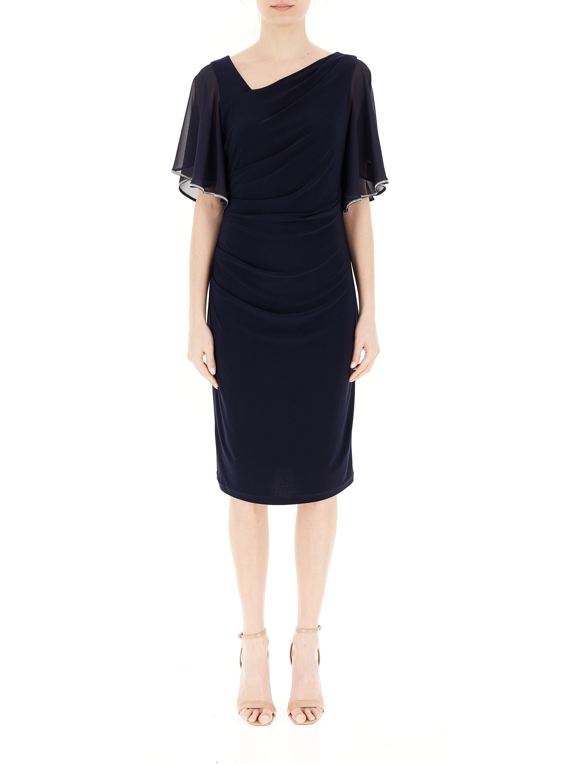 Abito drappeggio midi BLU NAVY
