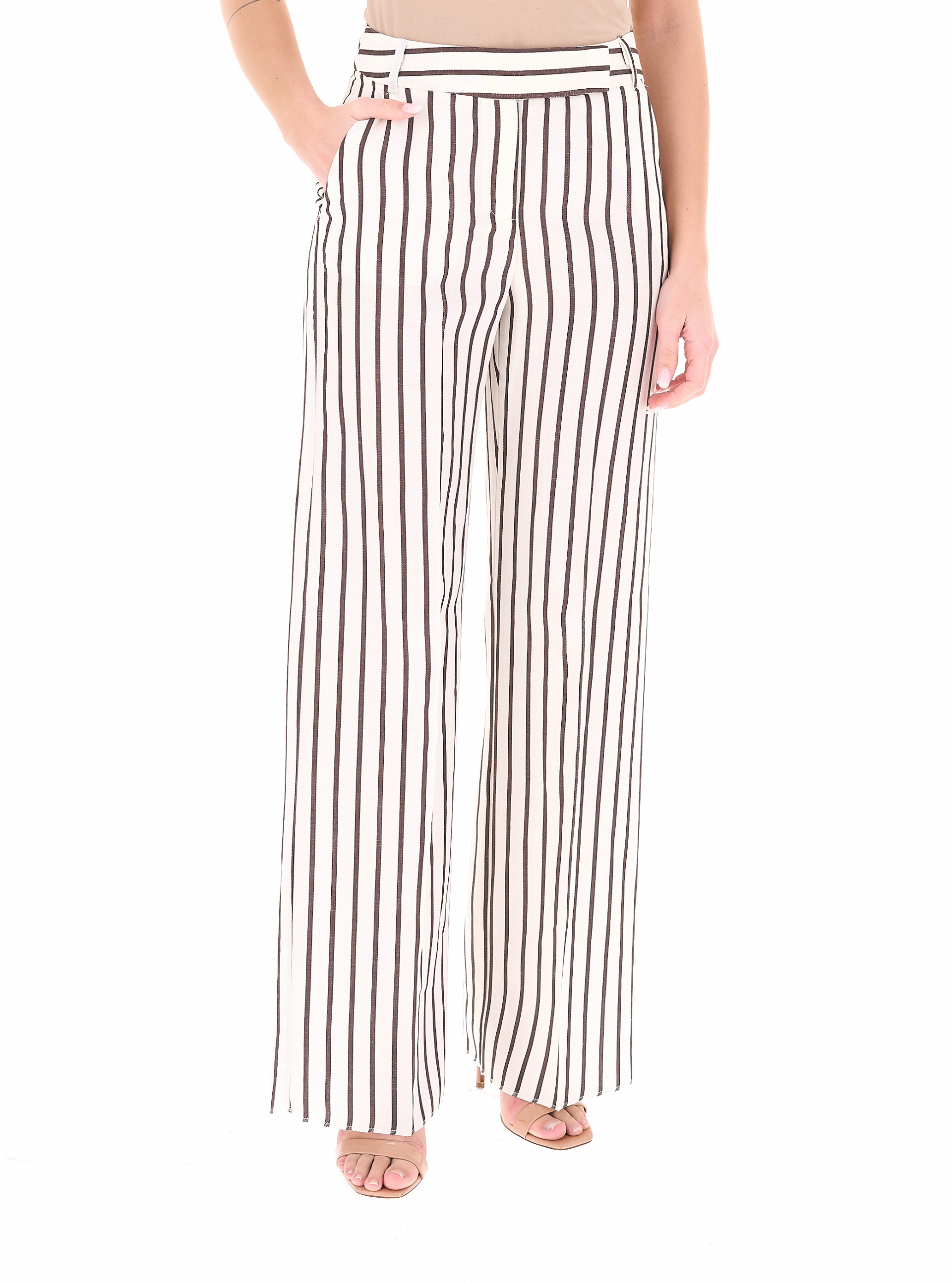 Pantalone misto lino PANNA