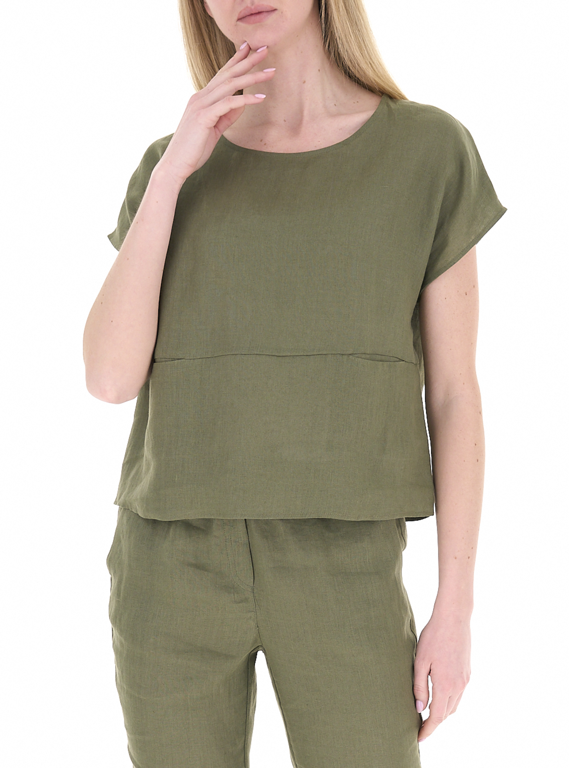 LINKS Blusa in lino VERDE OLIVA