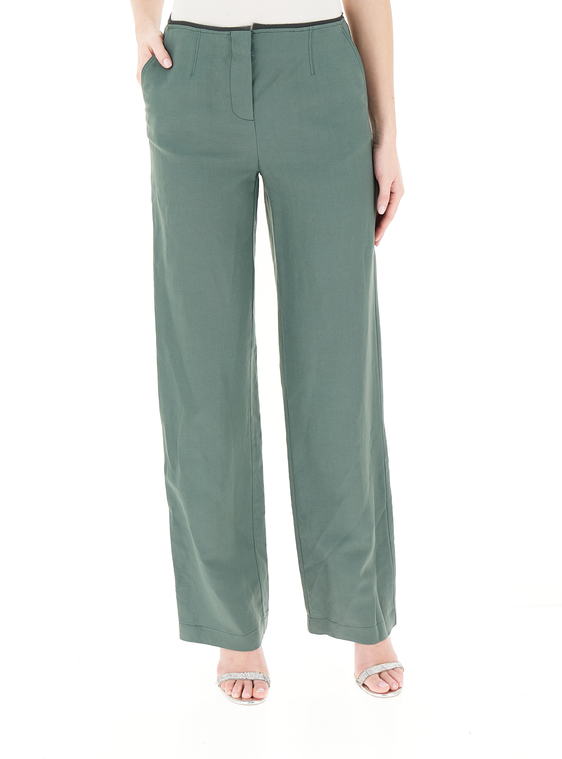Pantalone misto lino PETROLIO