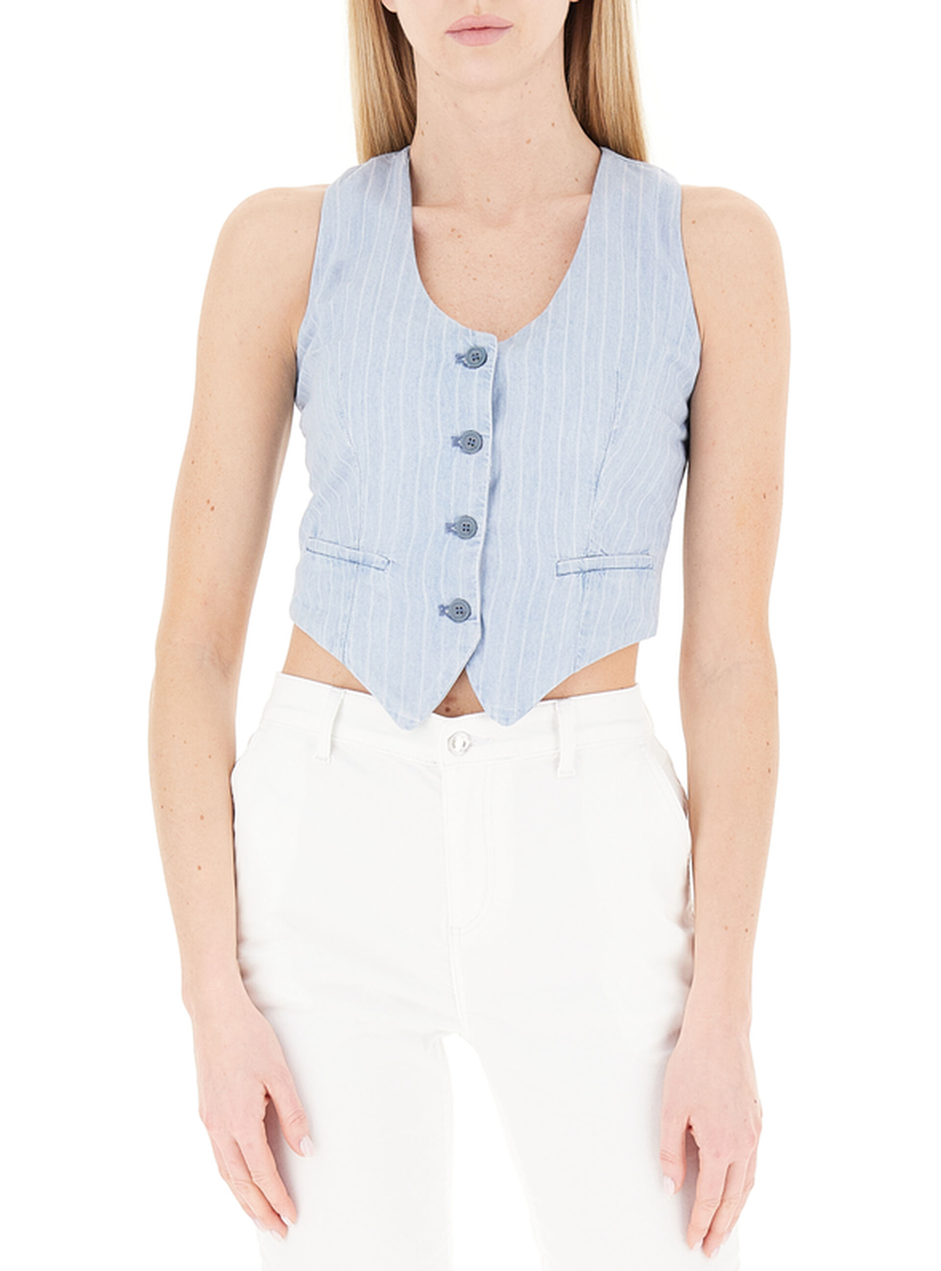 Gilet monopetto cotone CELESTE