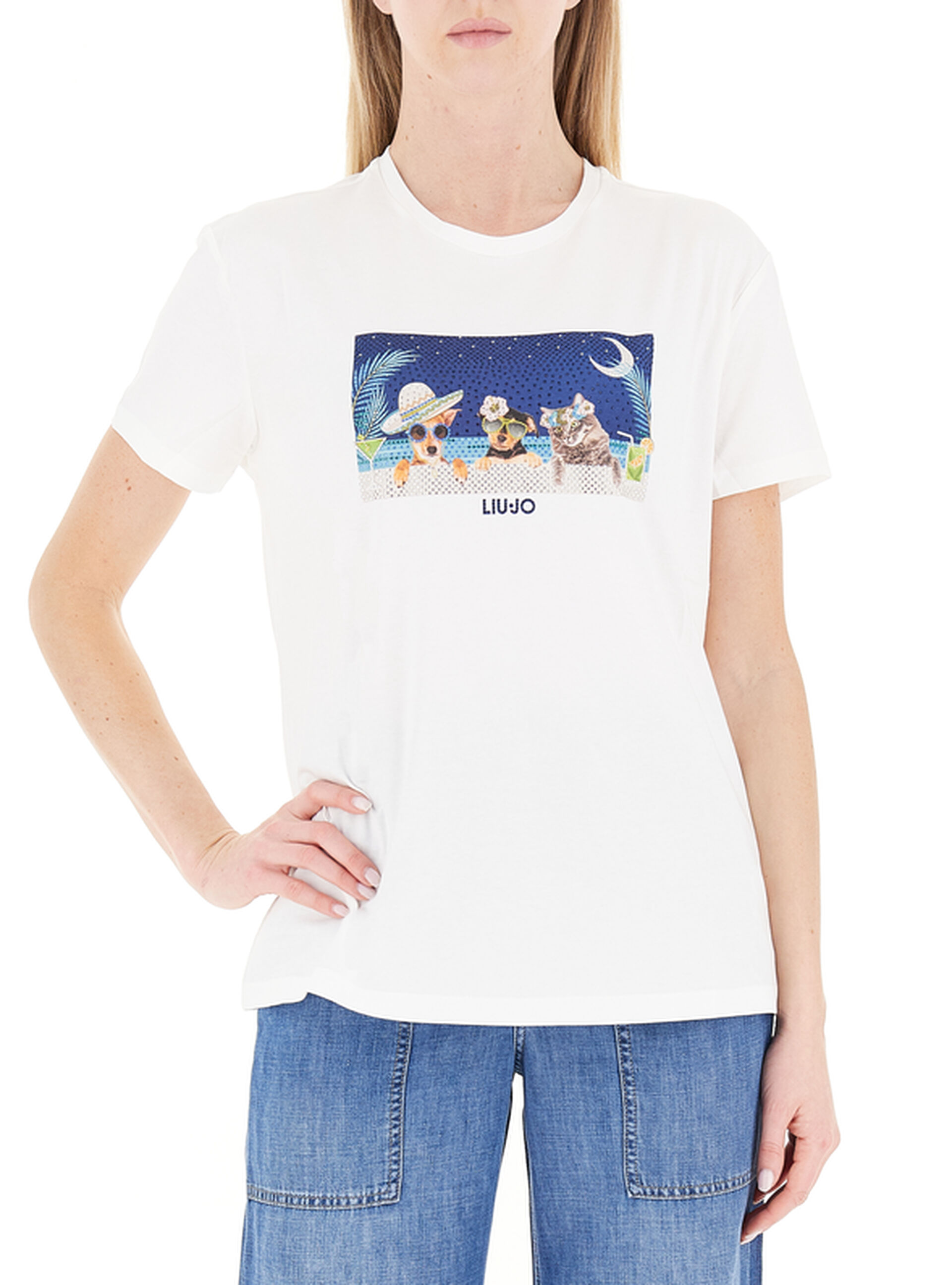 T-shirt con strass LIU JEANS PANNA L