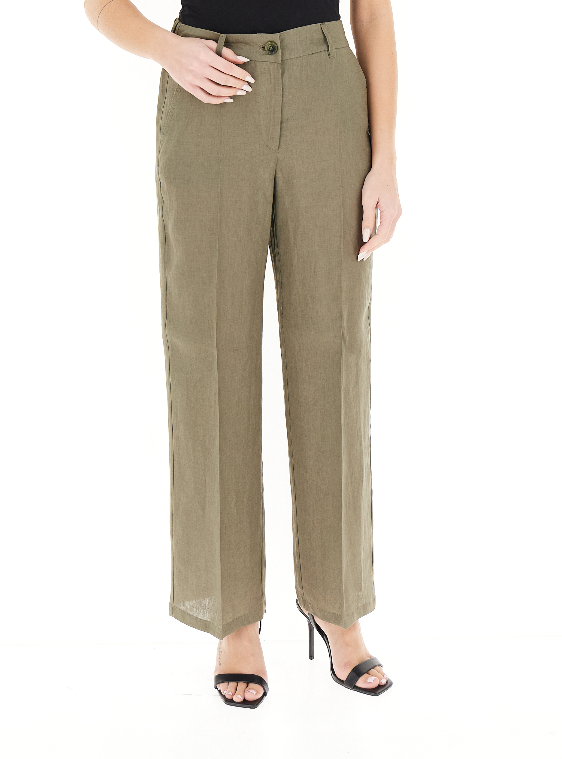 Pantalone in lino VERDE OLIVA 44