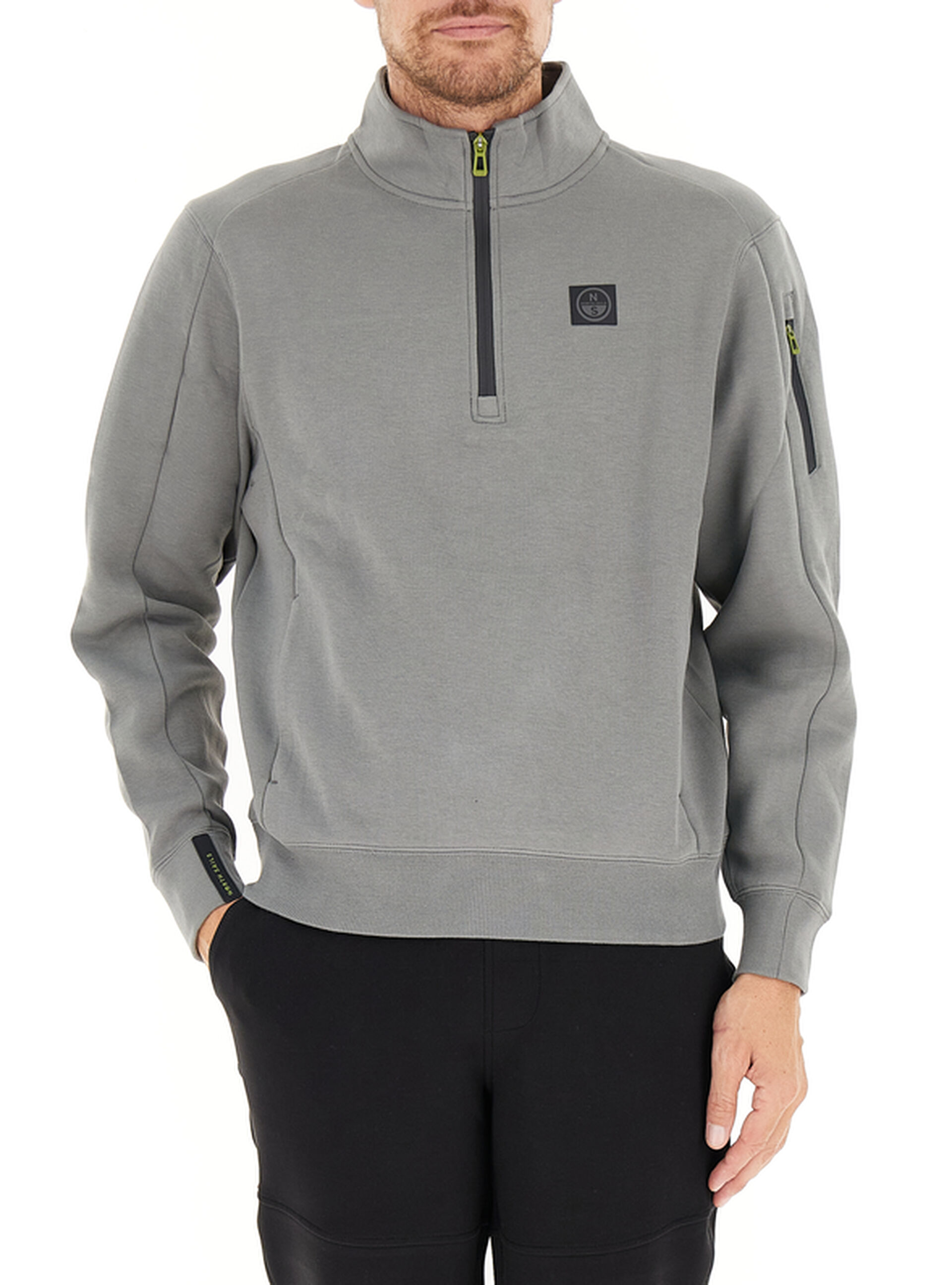 Felpa mezza zip GRIGIO TÉ VERDE L