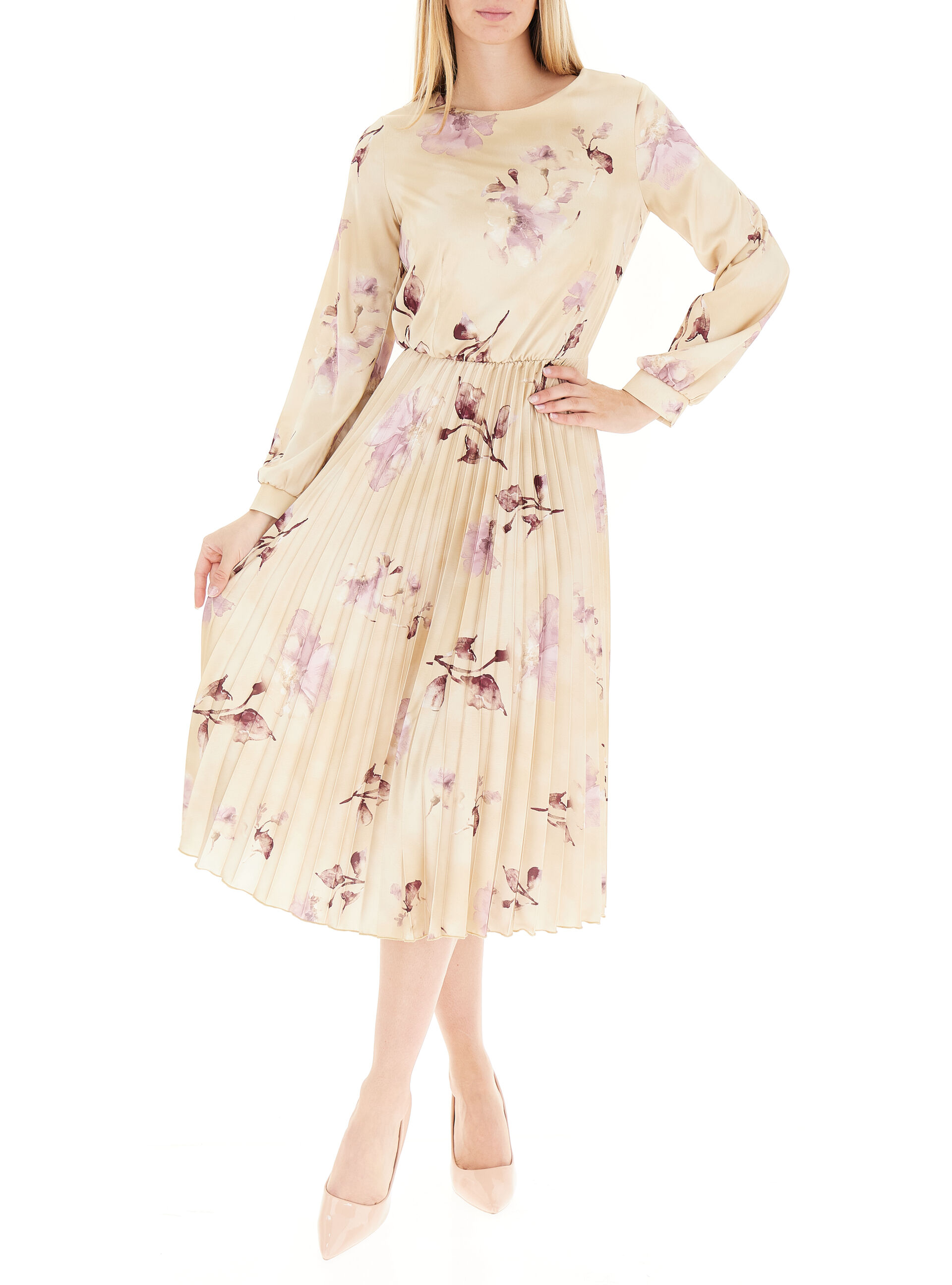 Abito plissettato midi BEIGE S