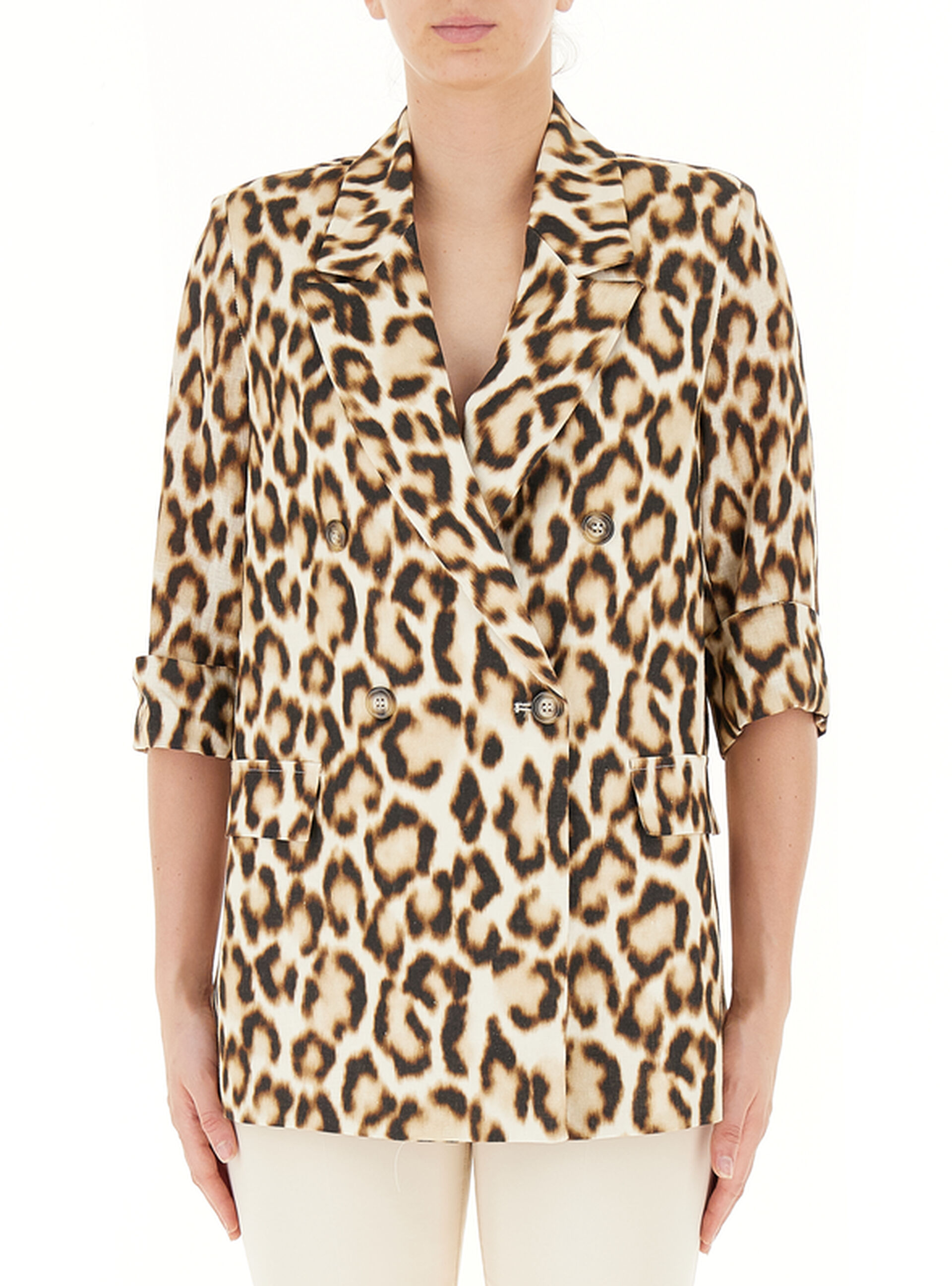Blazer misto lino MARRONE