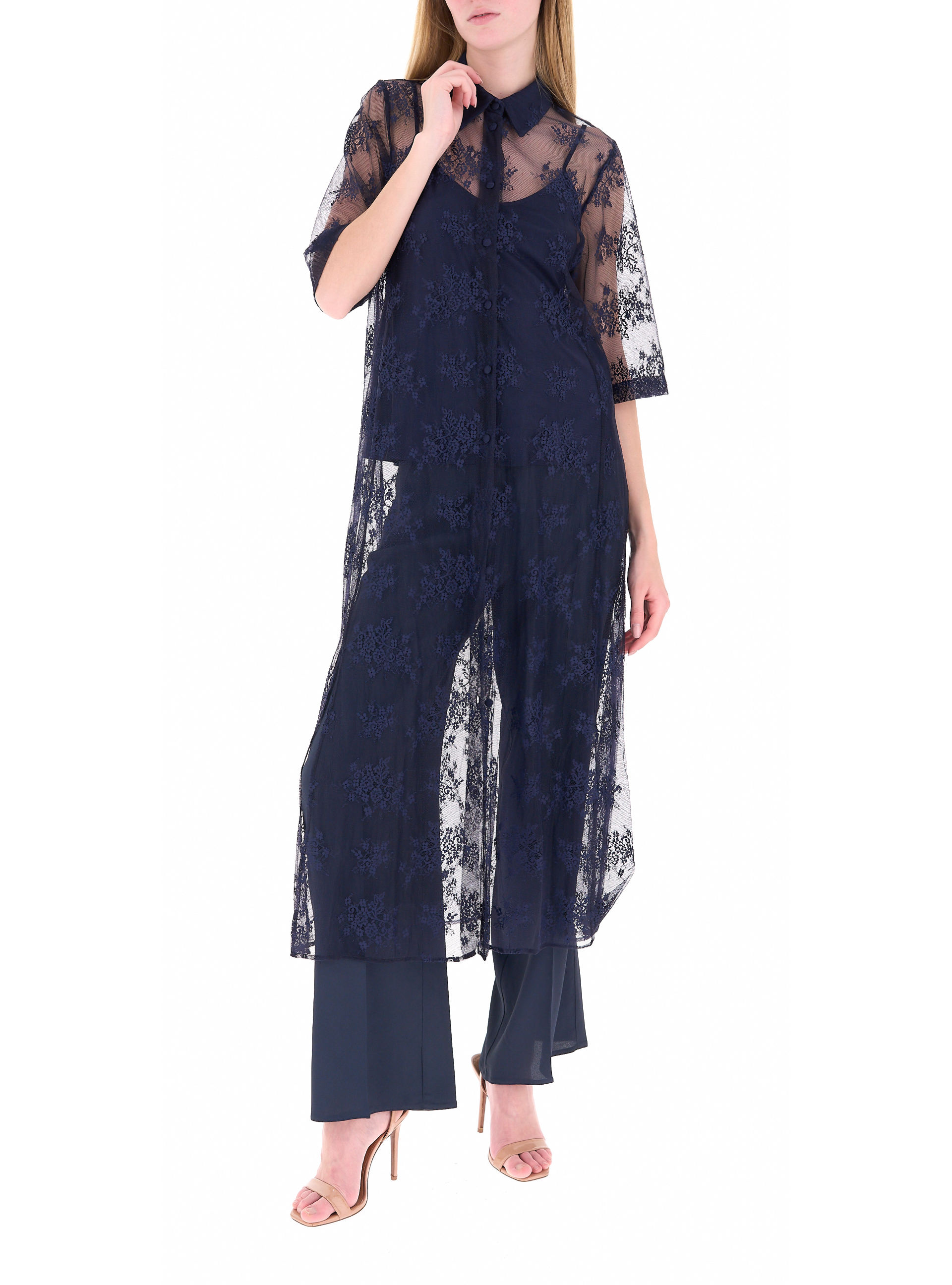 Maxi camicia in pizzo BLU NAVY 2XL