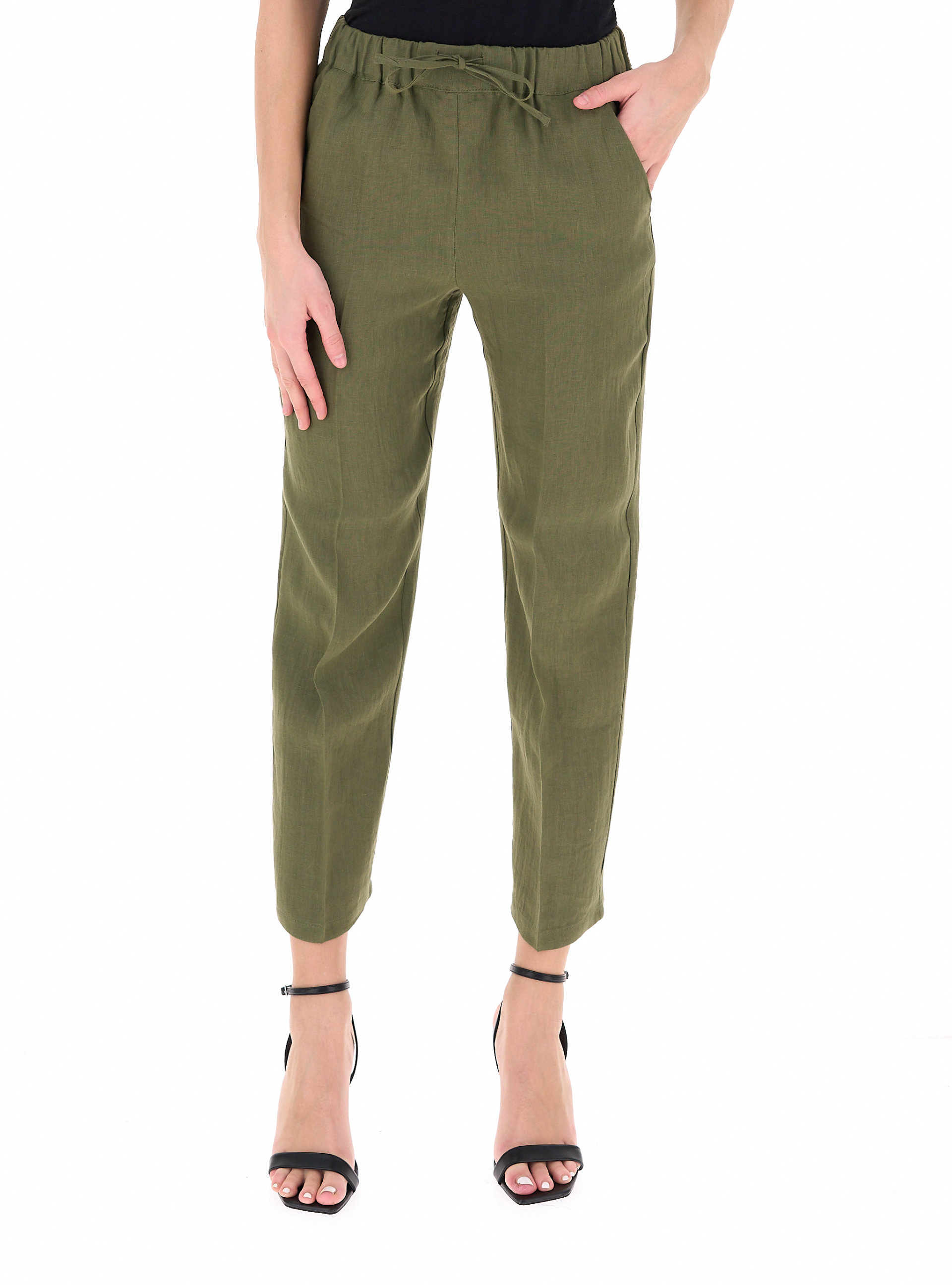 Pantalone in lino VERDE OLIVA 48