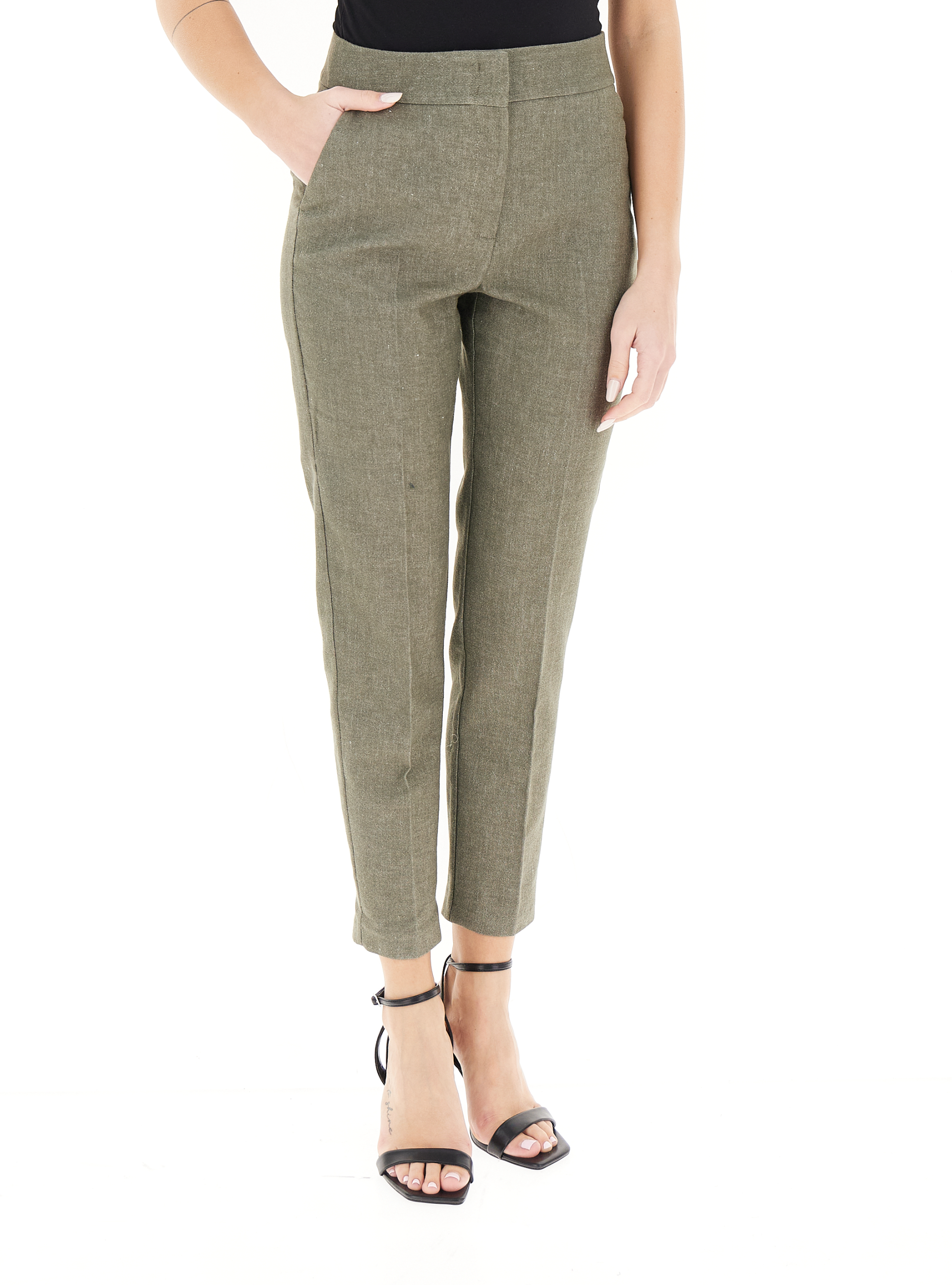 Pantalone misto lino VERDE OLIVA