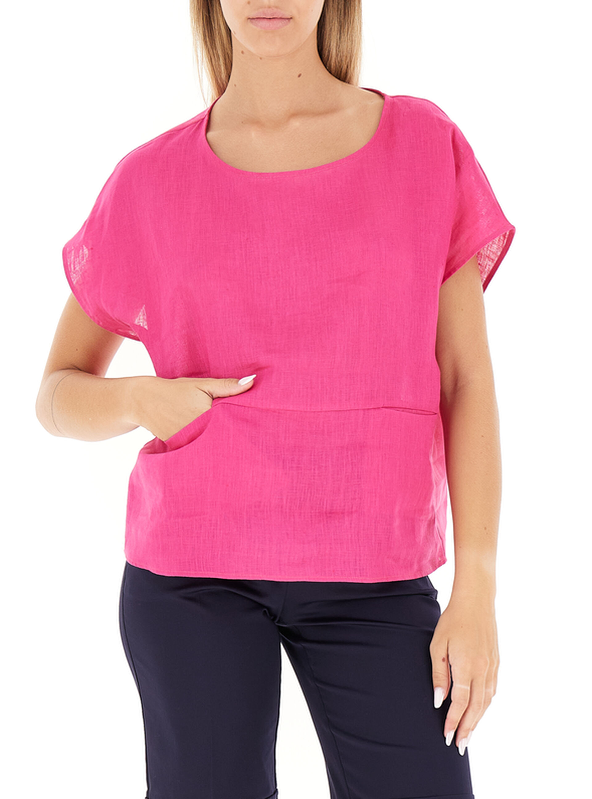 LINKS Blusa in lino FUCSIA