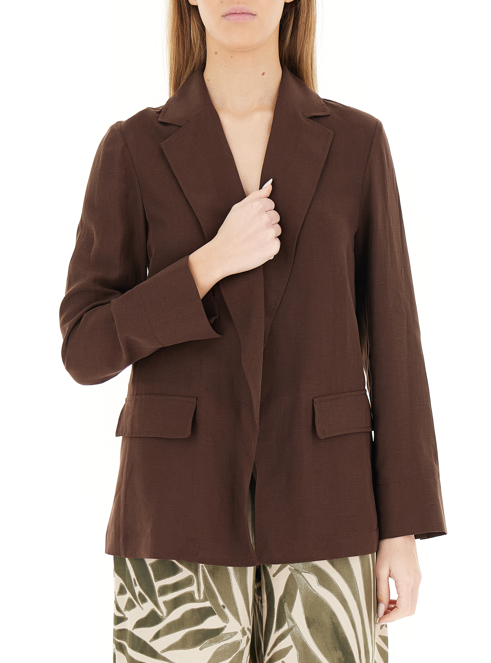 Blazer misto lino MARRONE