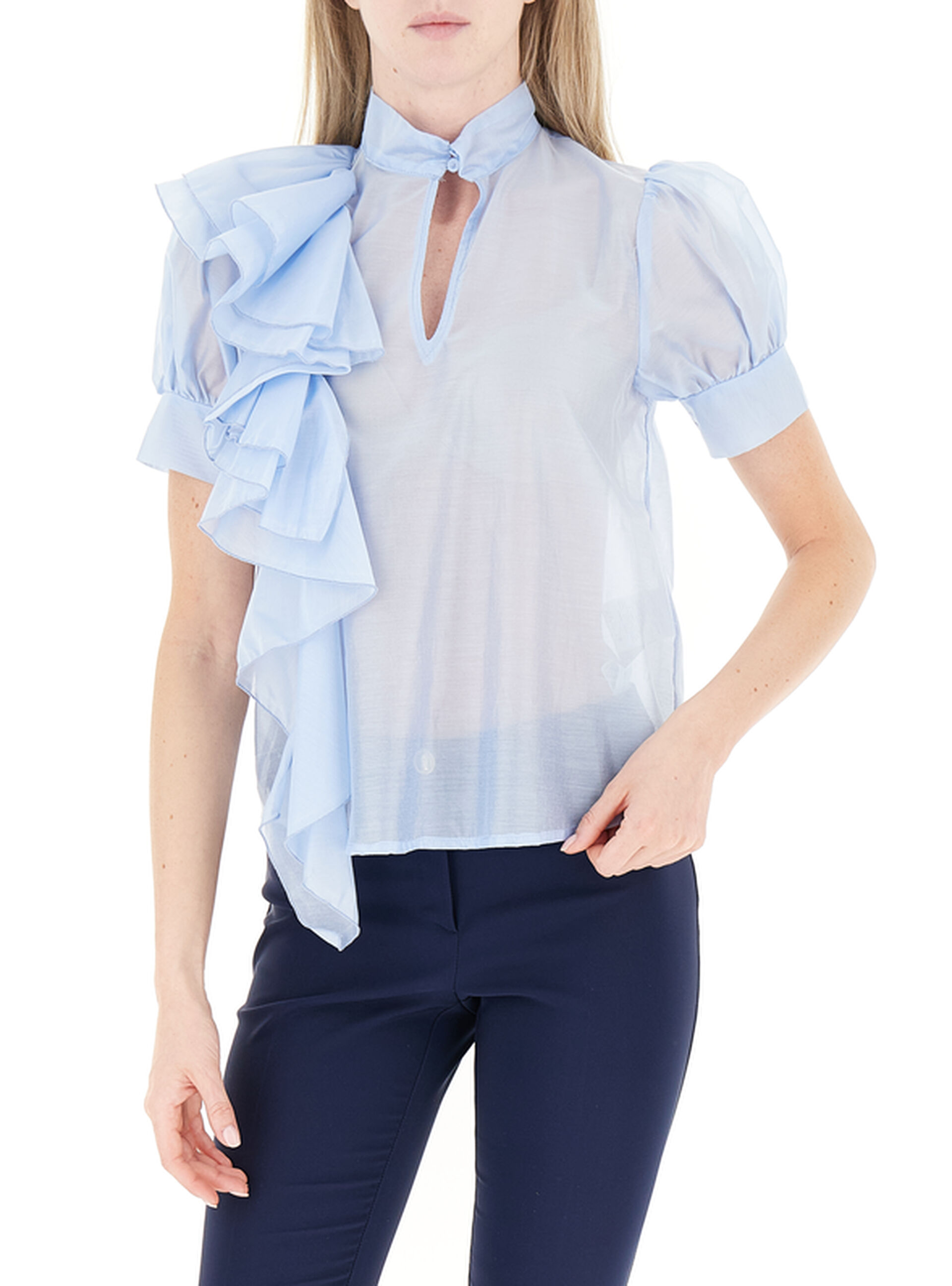 Blusa con volants AZZURRO CHIARO