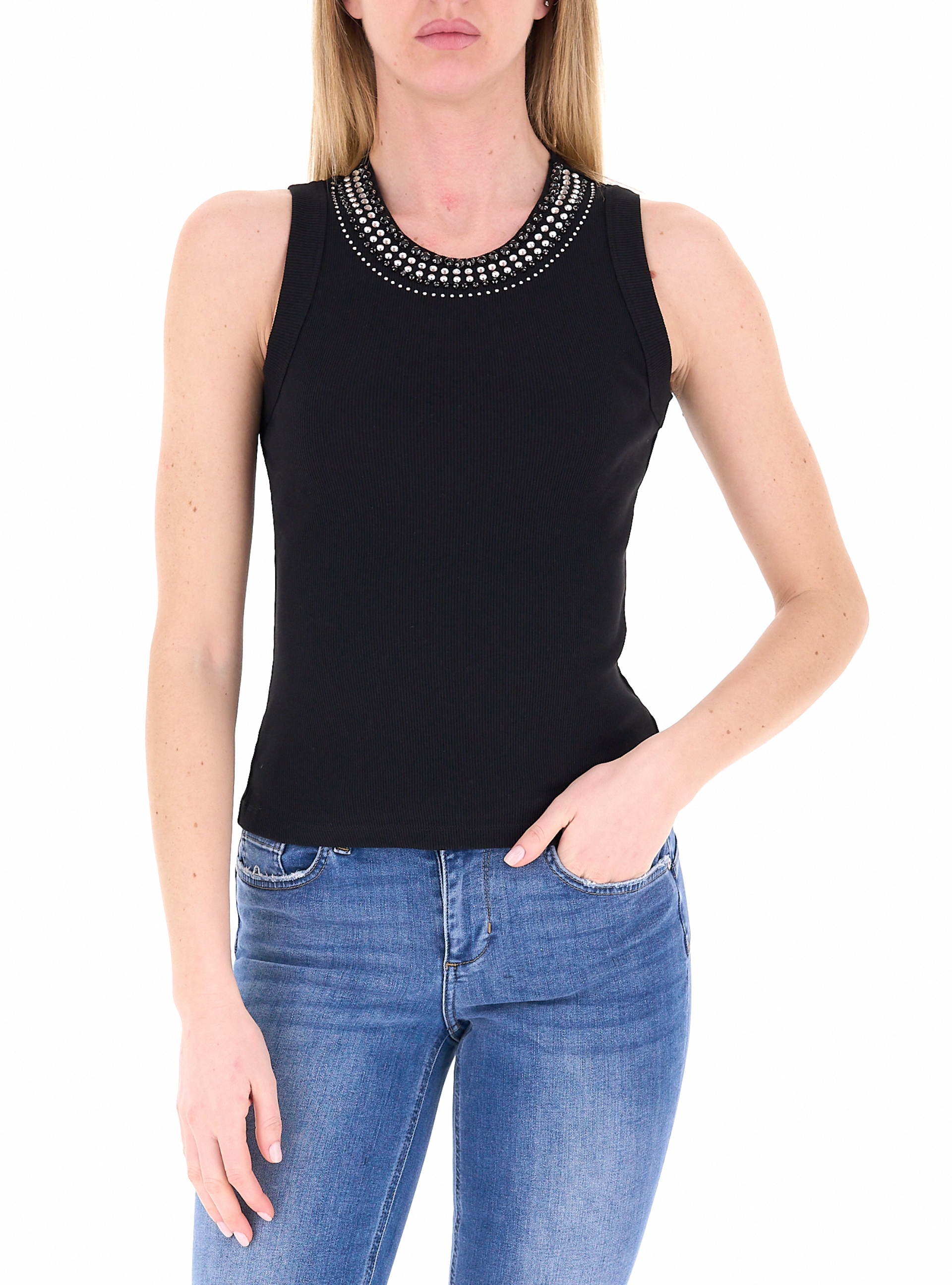 Canotta con strass LIU JEANS NERO XS