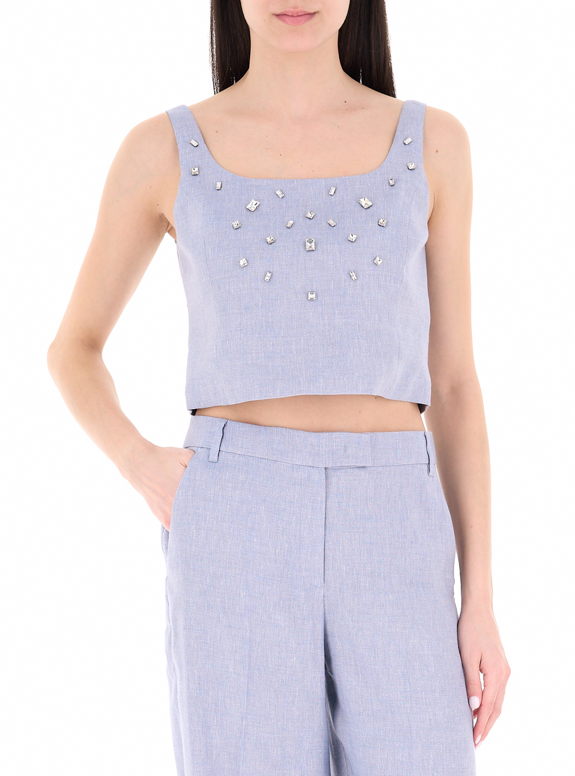 Top con strass AZZURRO POLVERE