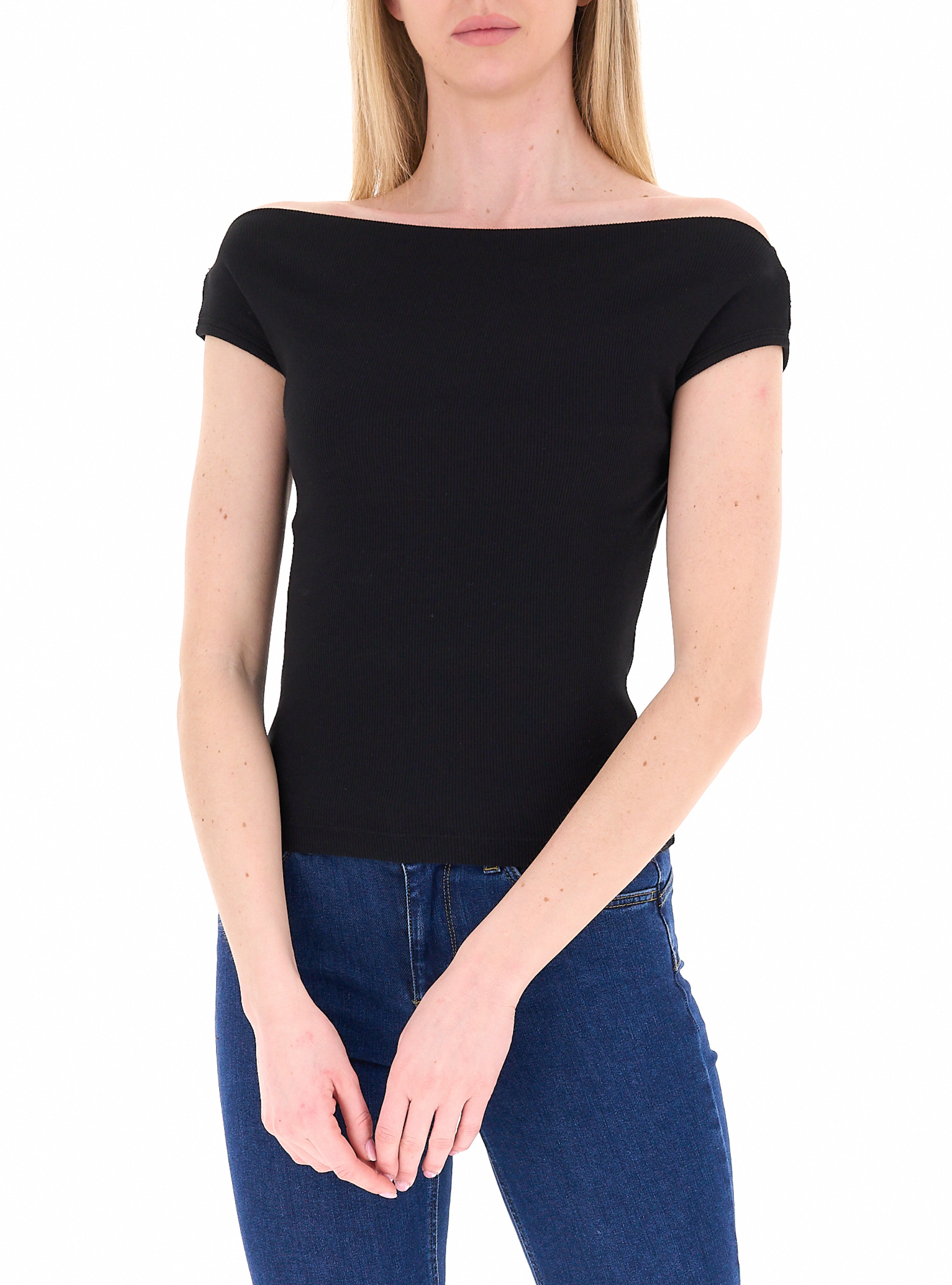 Top scollo a barchetta NERO UNI