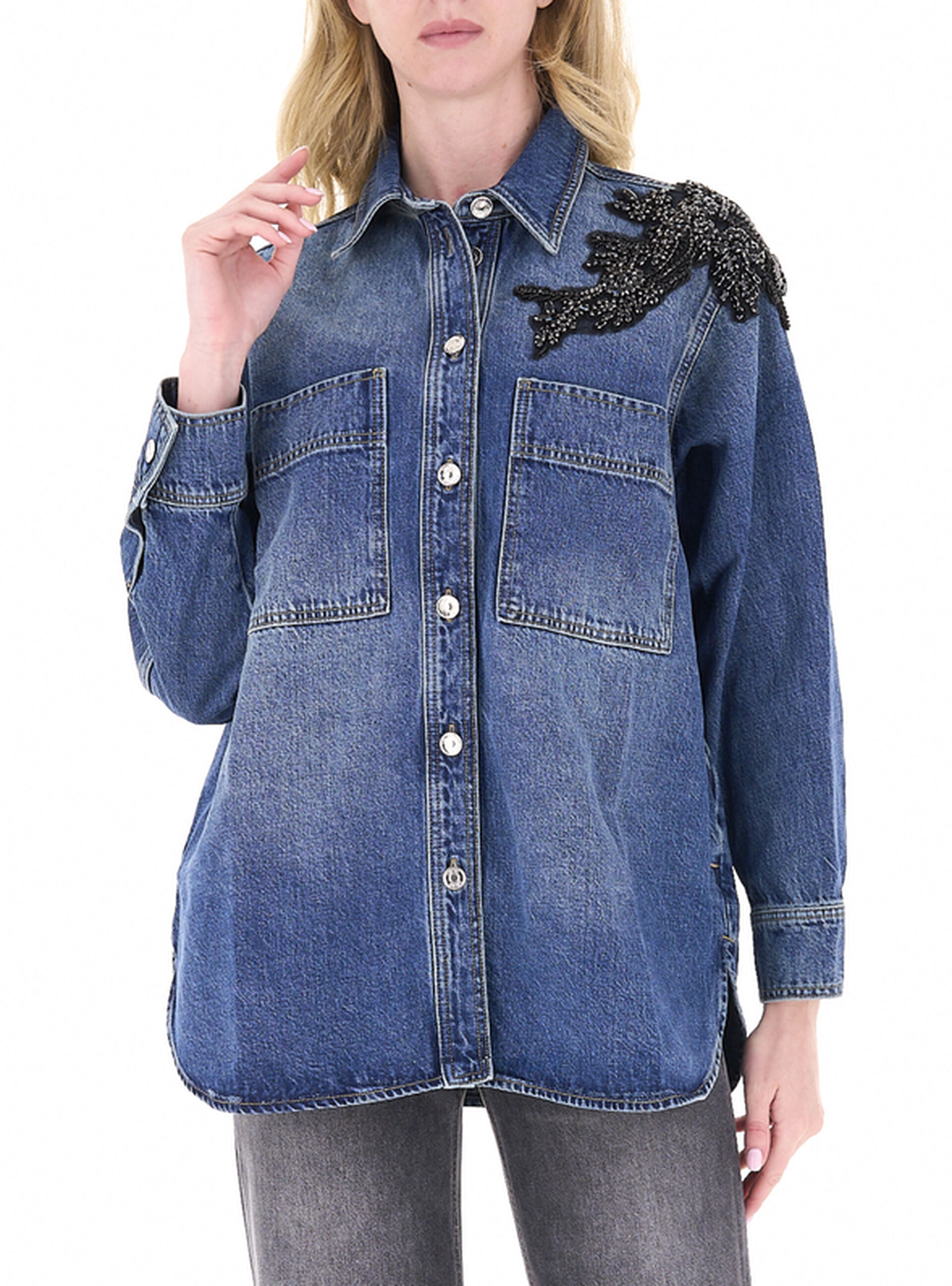 Giacca overshirt con strass BLU M