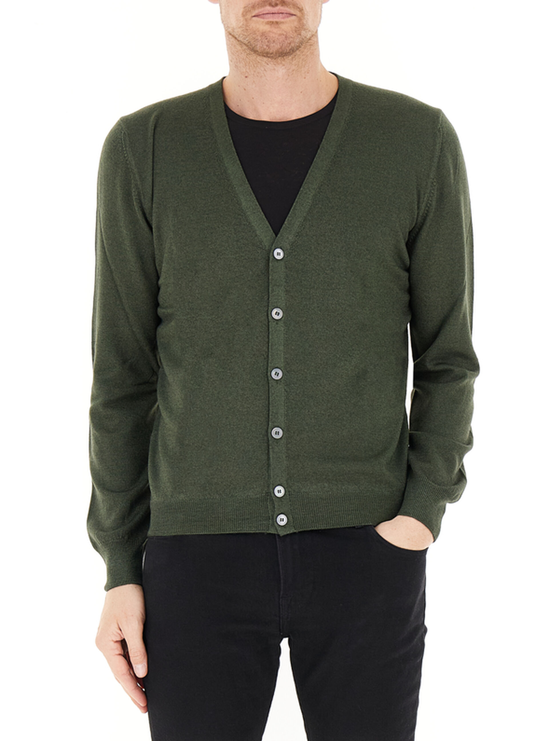 Cardigan scollo V VERDE OLIVA 54