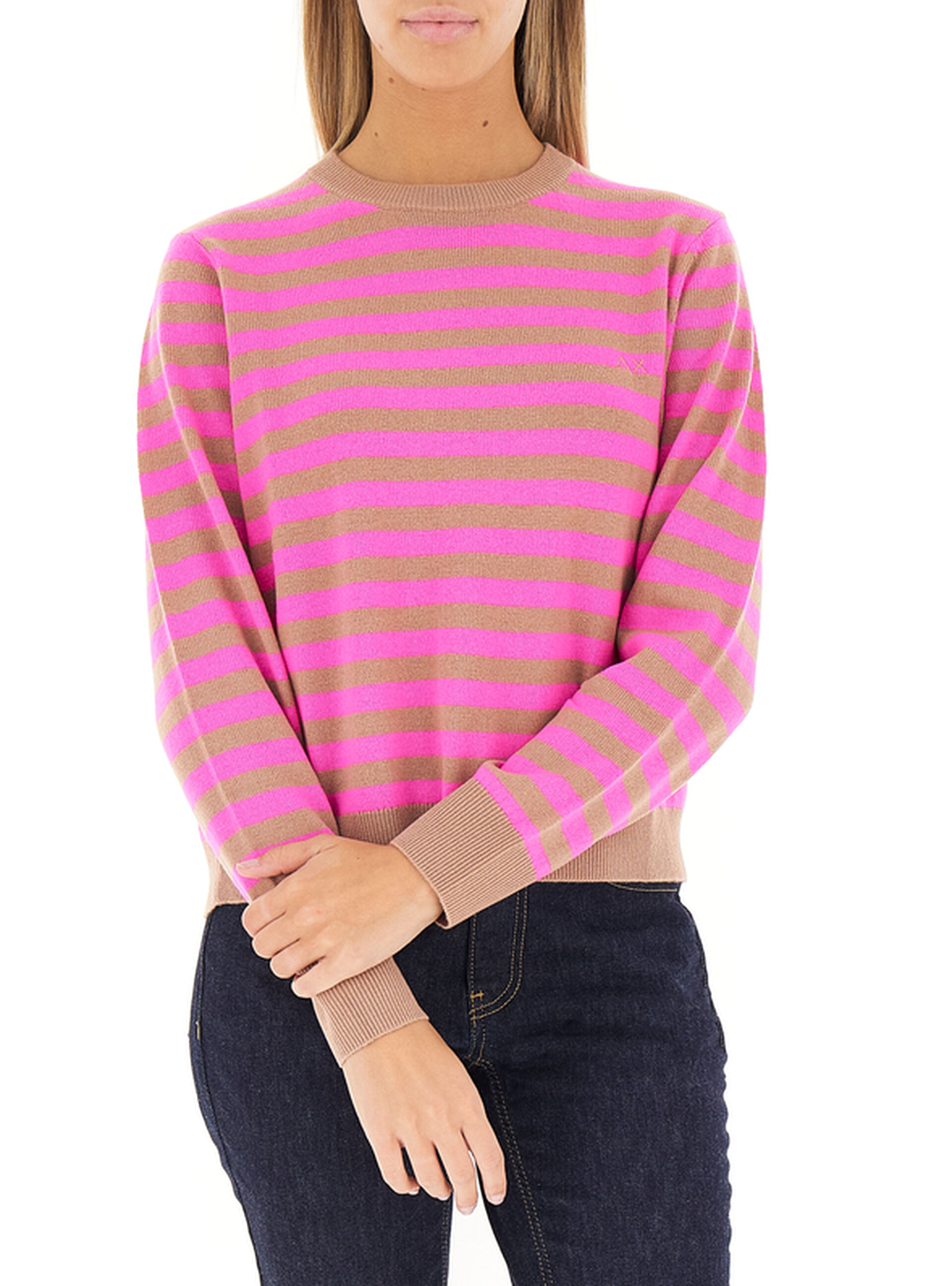 SUN68 Maglione a righe ROSA FLUO