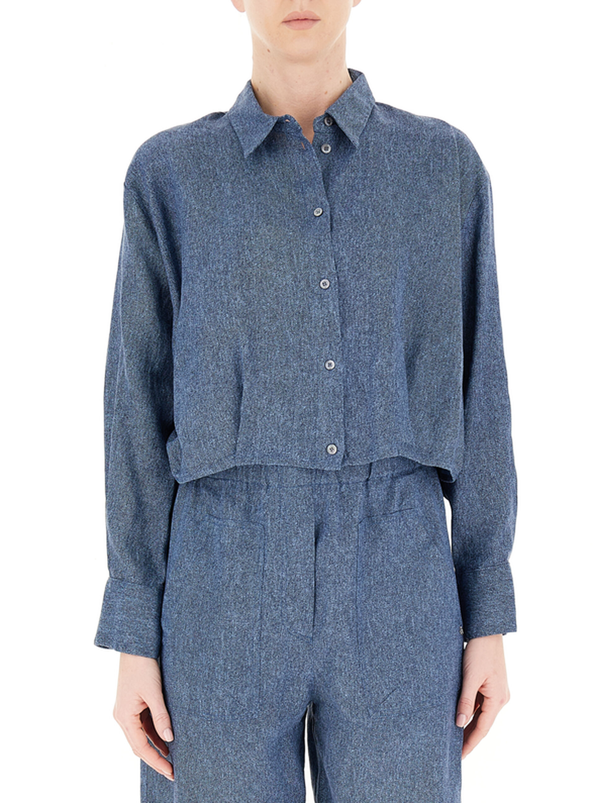 OTTOD'AME Camicia cropped lino BLU
