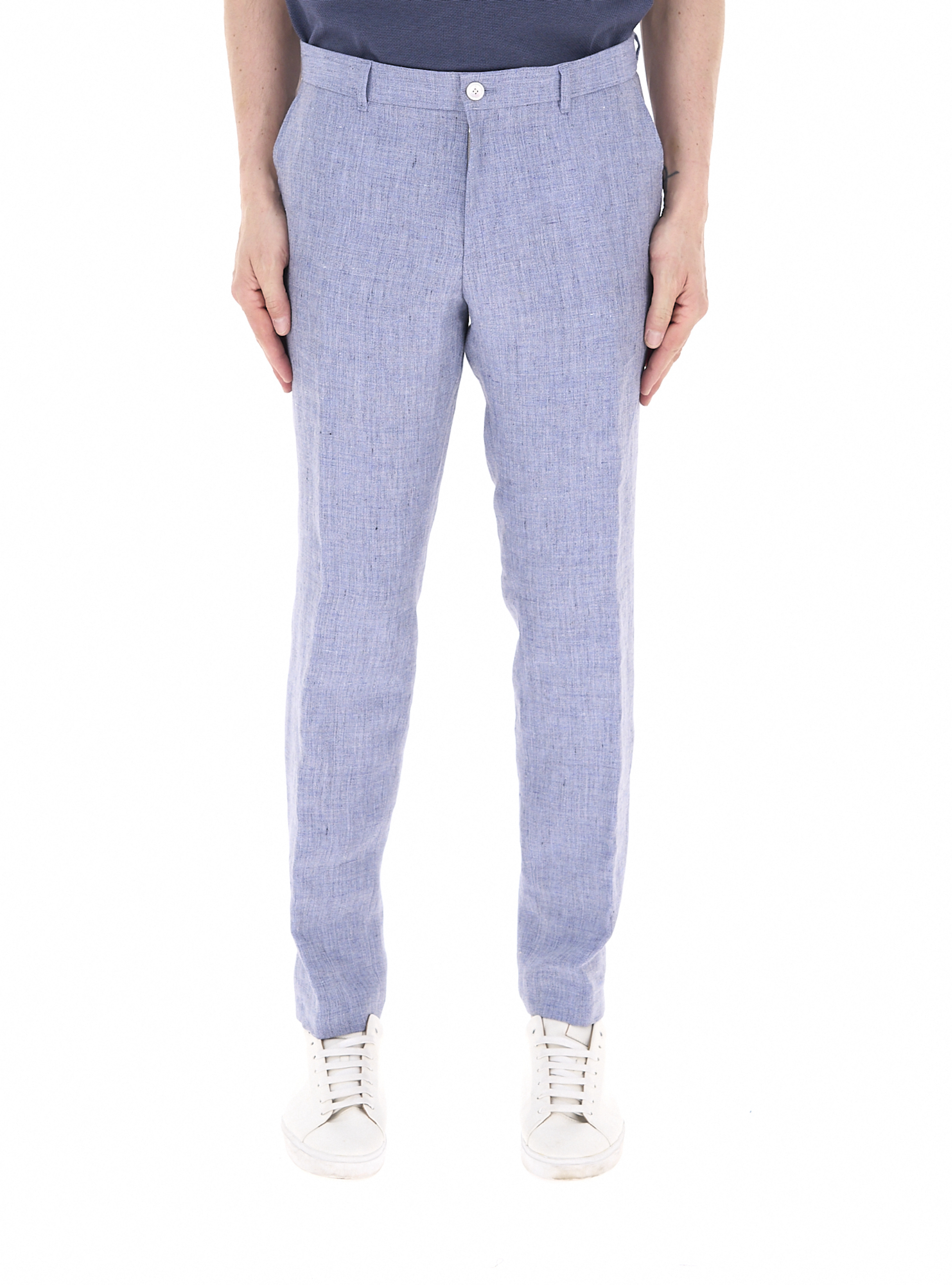 Pantalone in lino BOSS AZZURRO POLVERE 54