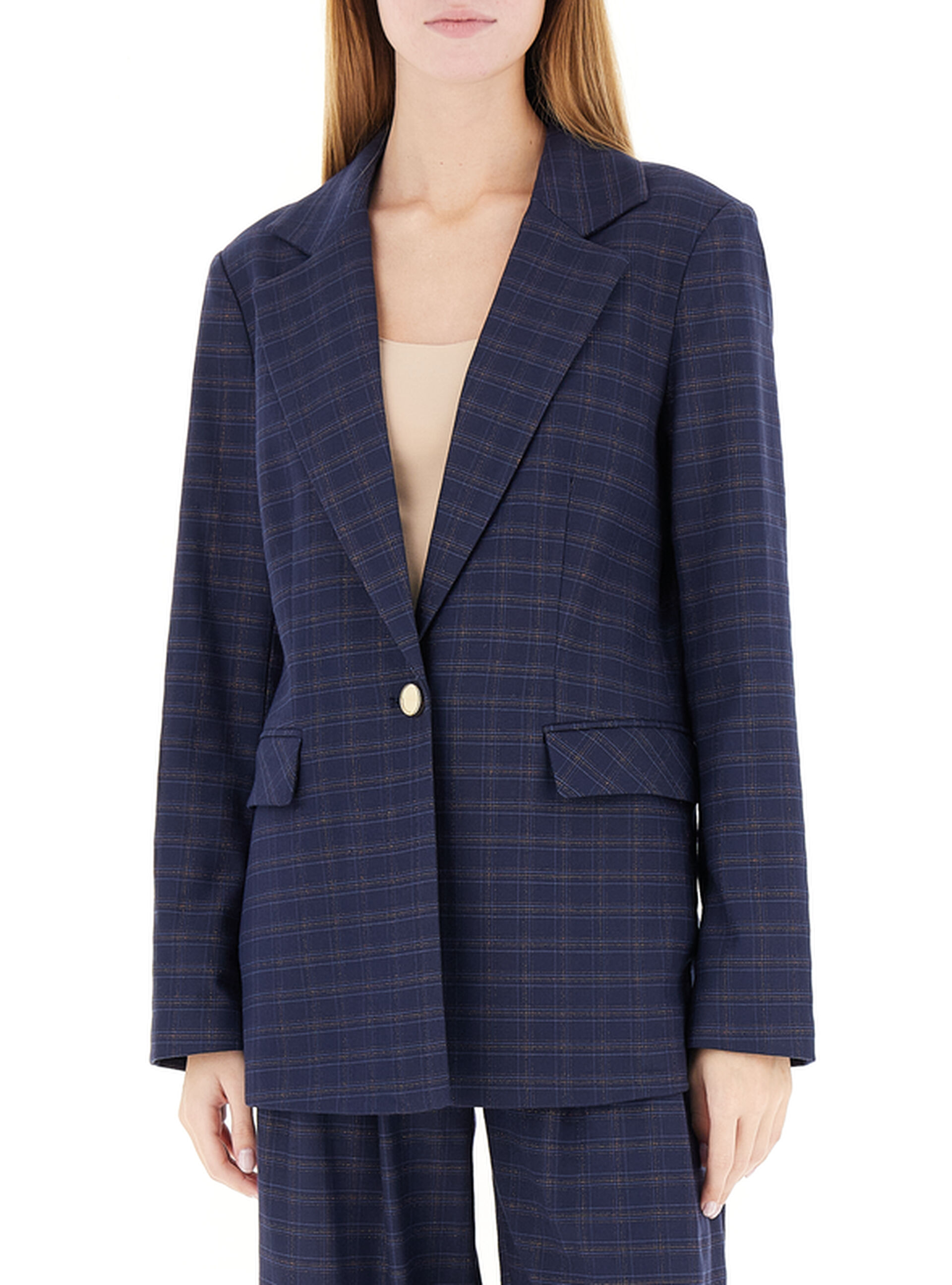 Blazer monopetto lurex BLU NAVY S