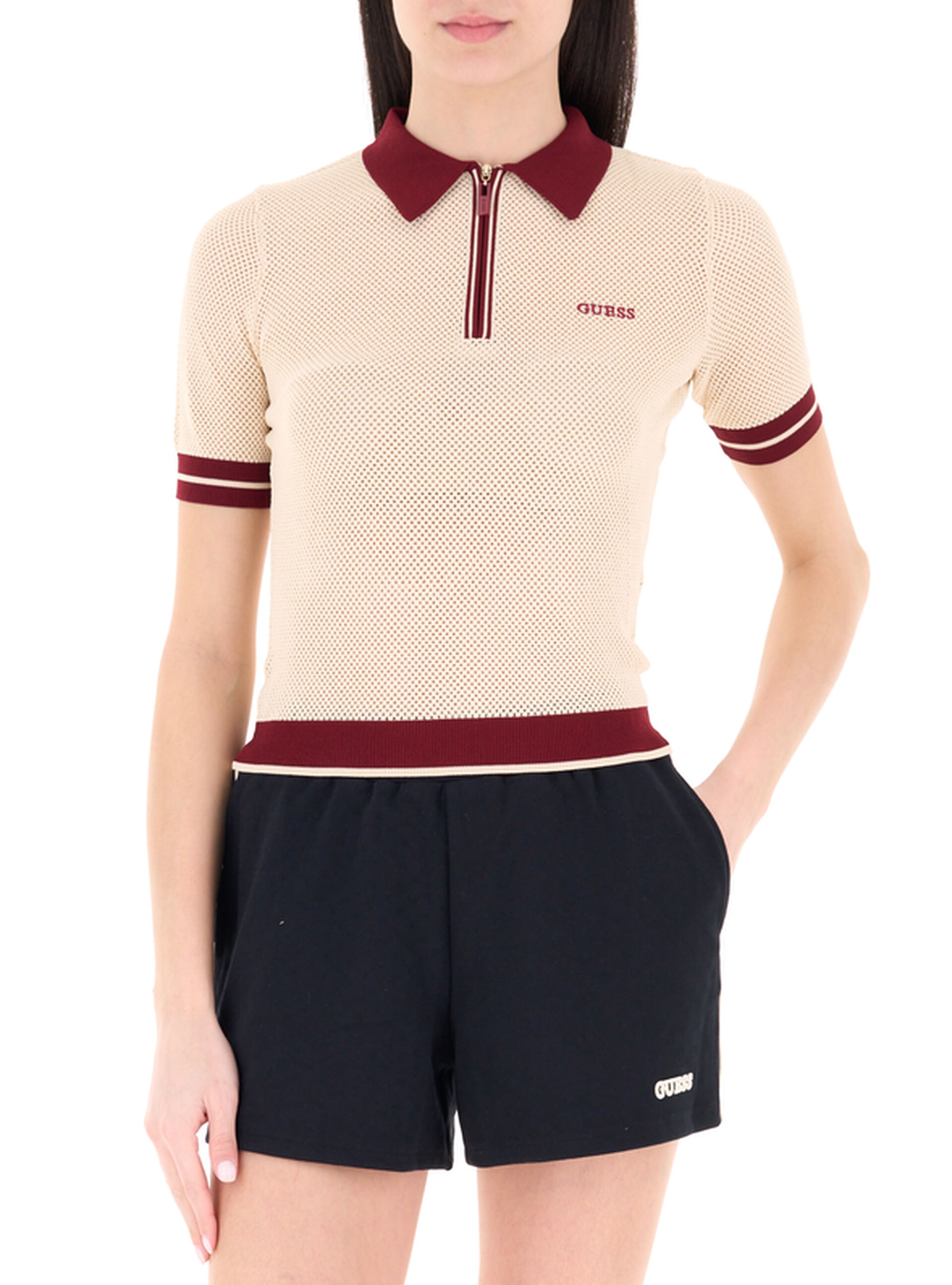Guess Polo con zip SABBIA XS