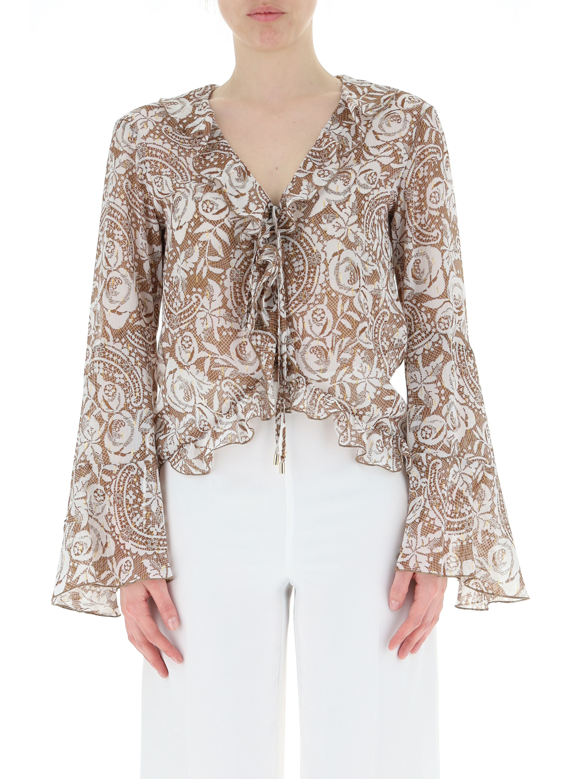 Blusa con volants LIU JEANS MARRONE 42