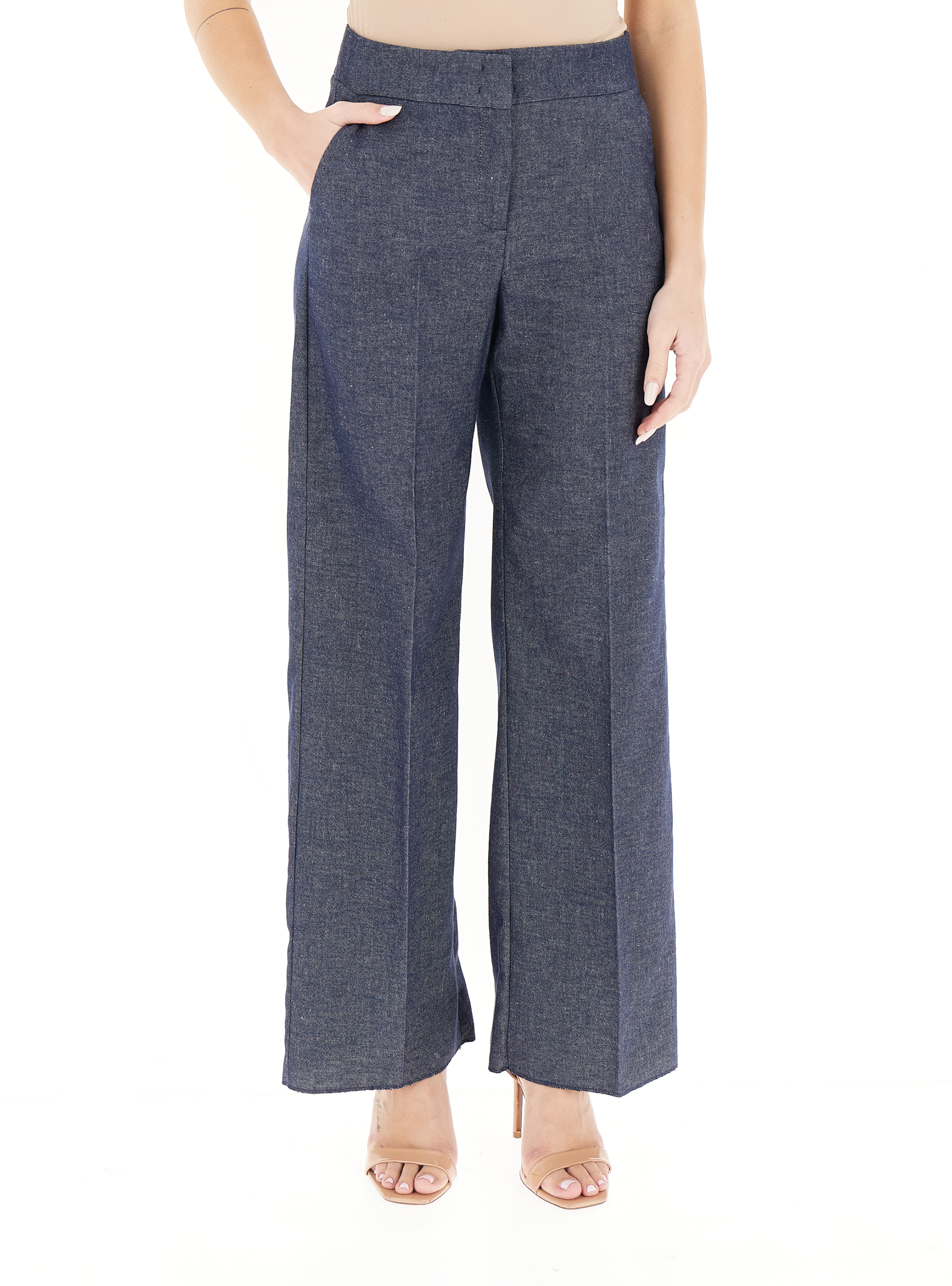 Pantalone misto lino BLU
