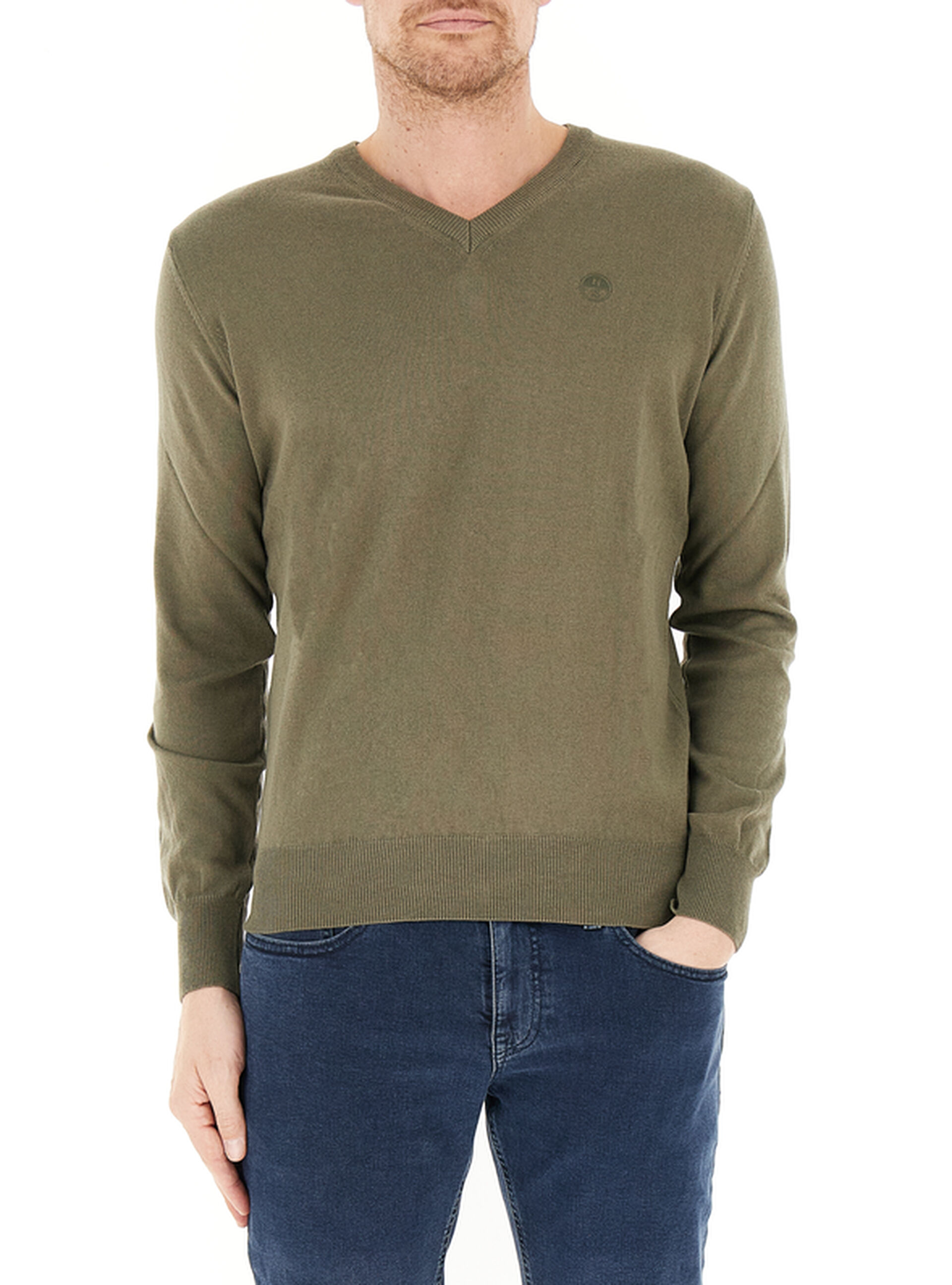 Maglione Scollo a V VERDE OLIVA XXL