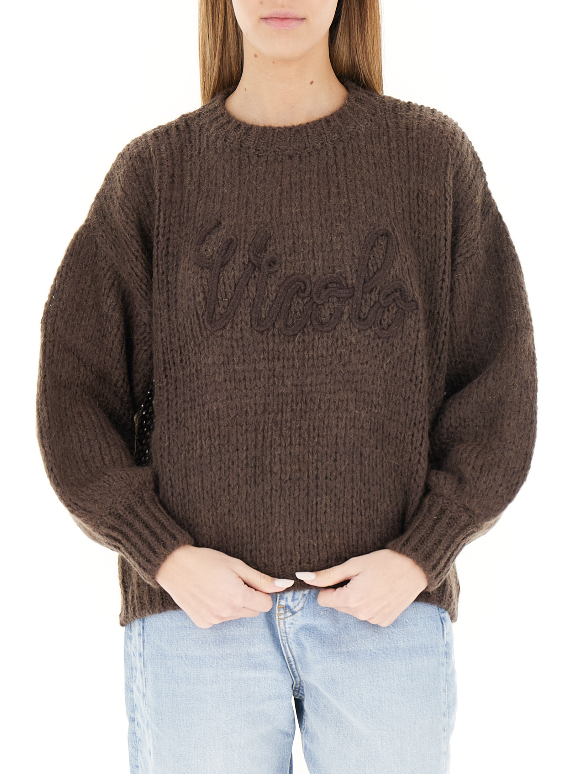 Maglione misto mohair MARRONE UNI