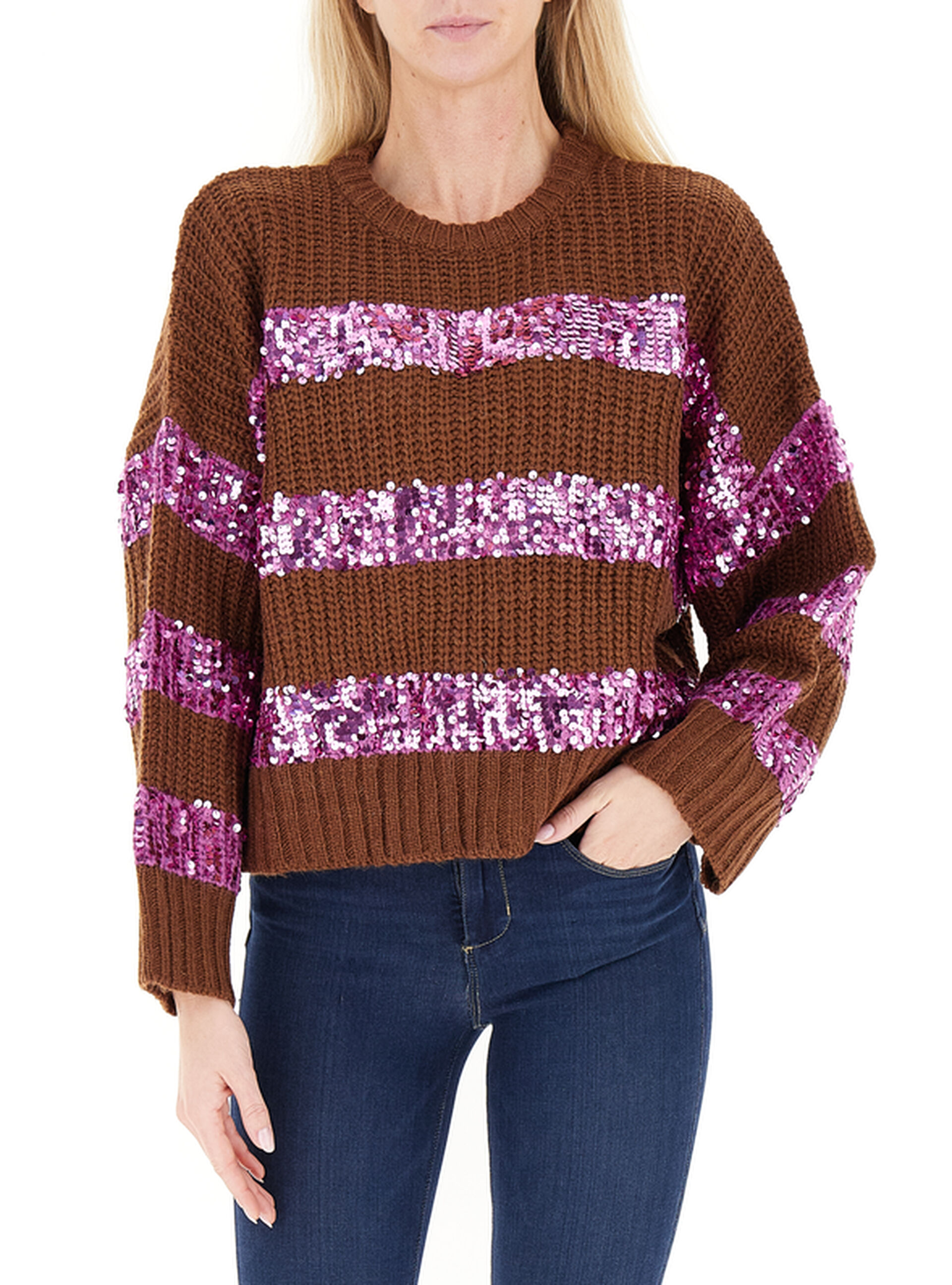 Maglione paillettes MARRONE M