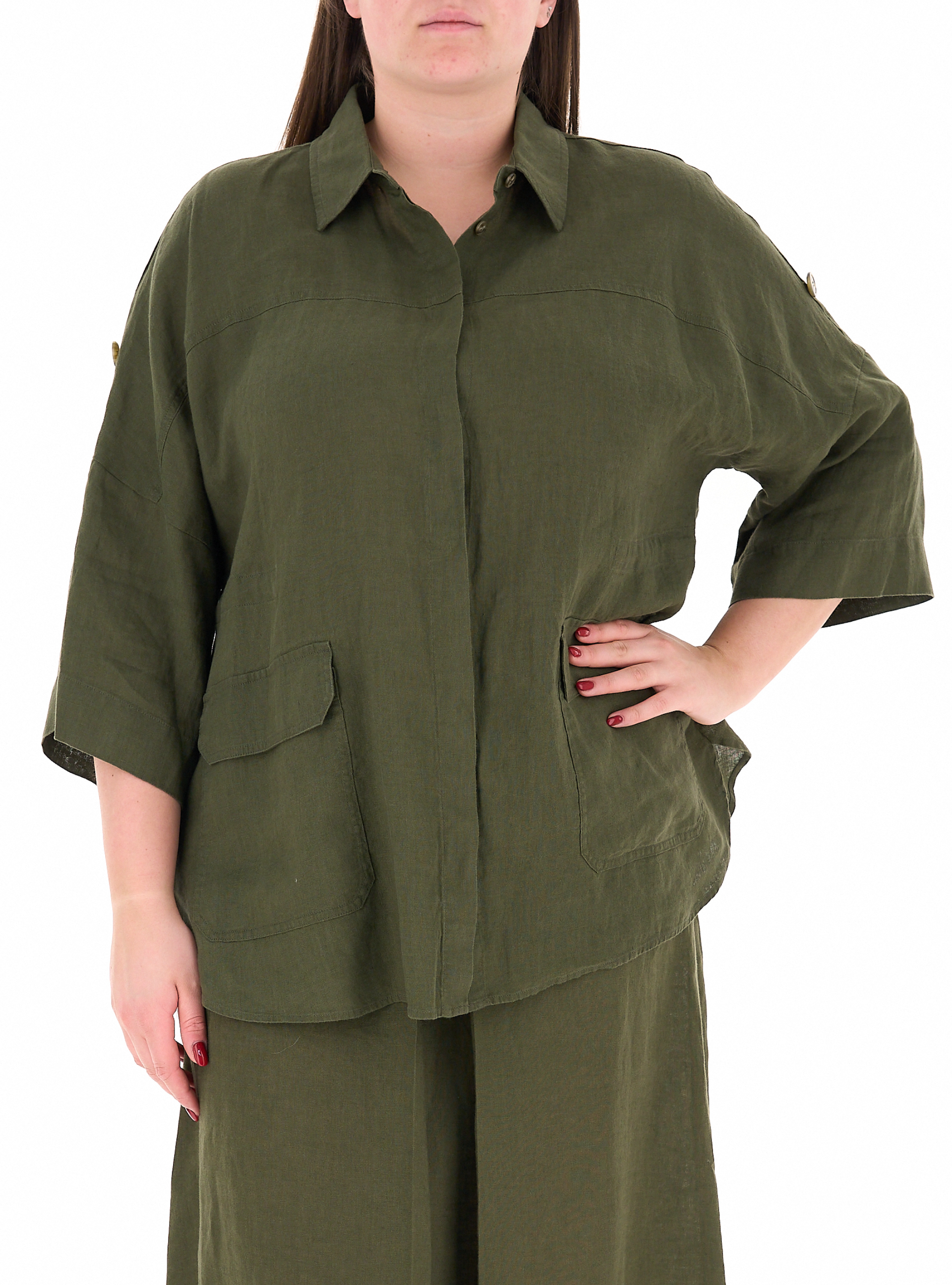 Blusa in lino VERDE OLIVA 17