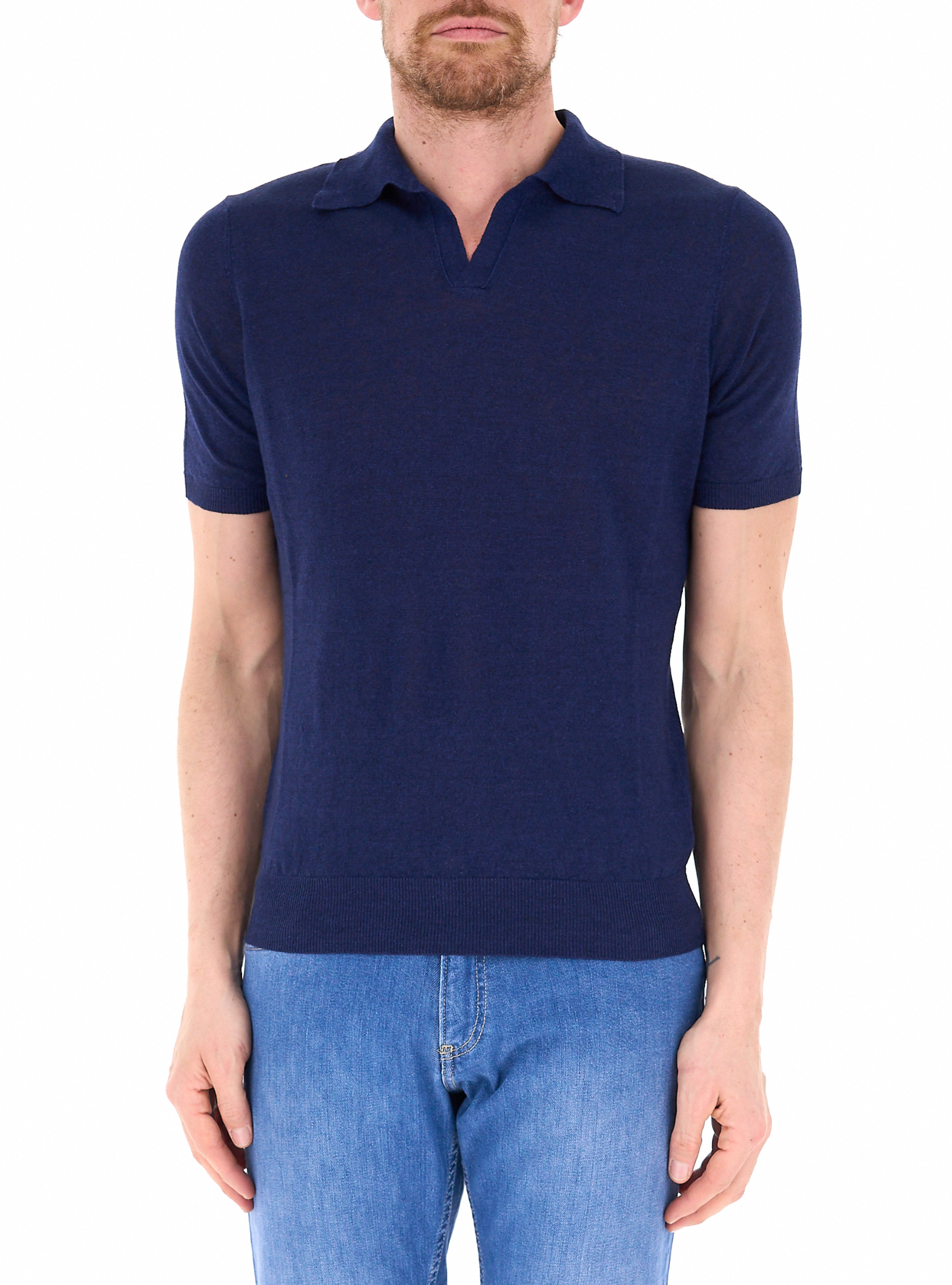 PREMODE Polo misto lino BLU NAVY