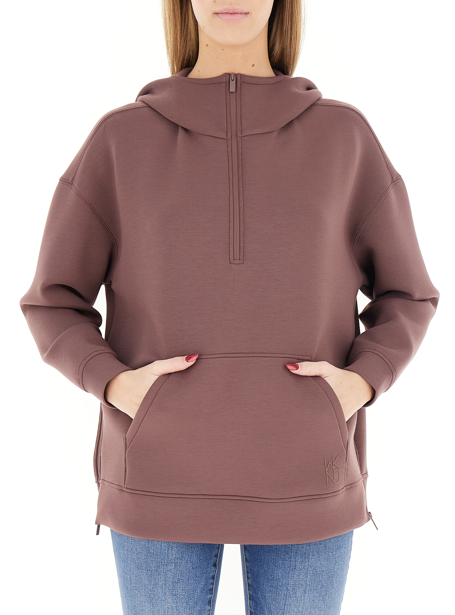 Felpa mezza zip MARRONE