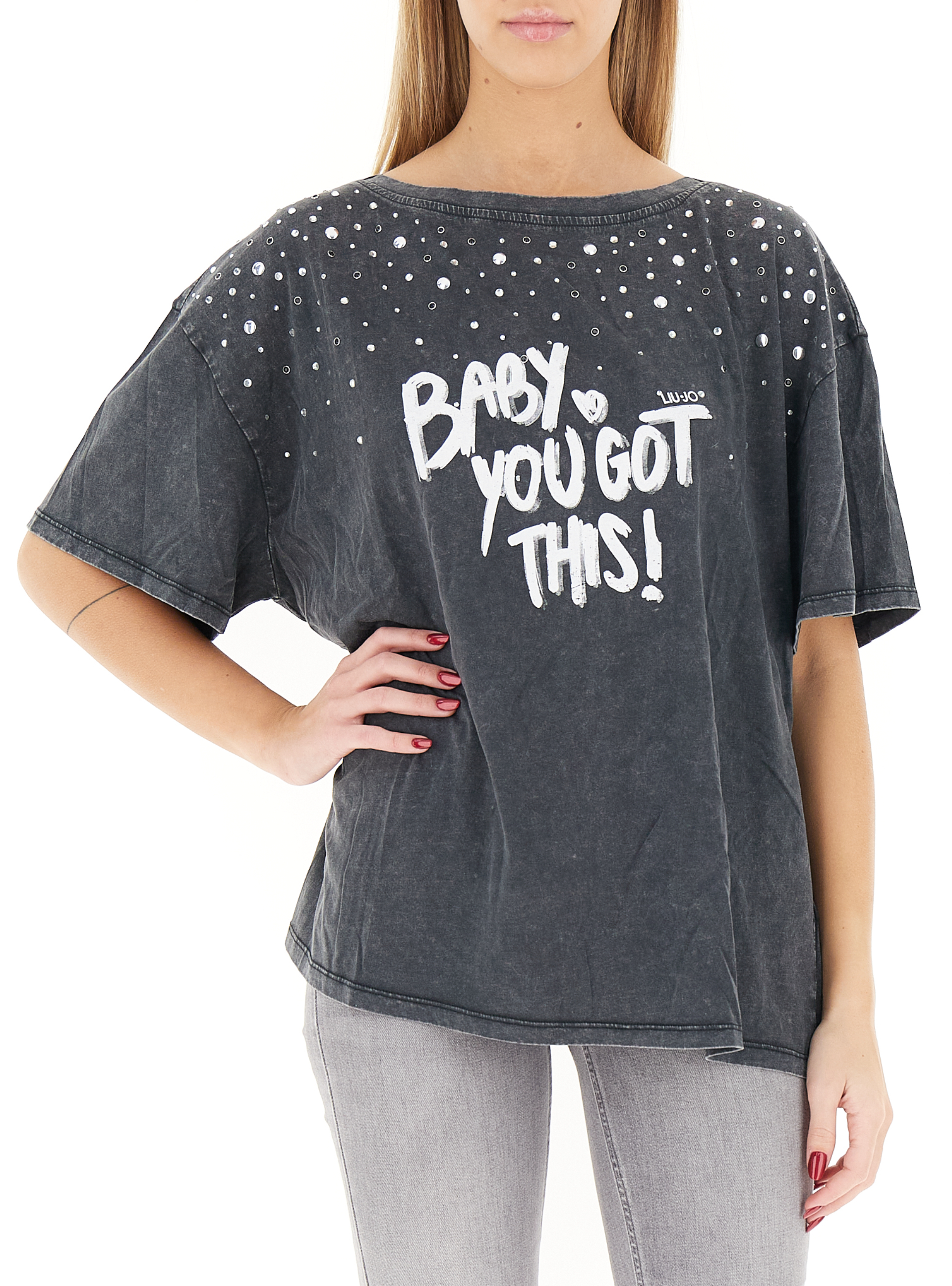 T-shirt strass oversize LIU JEANS GRIGIO SCURO M