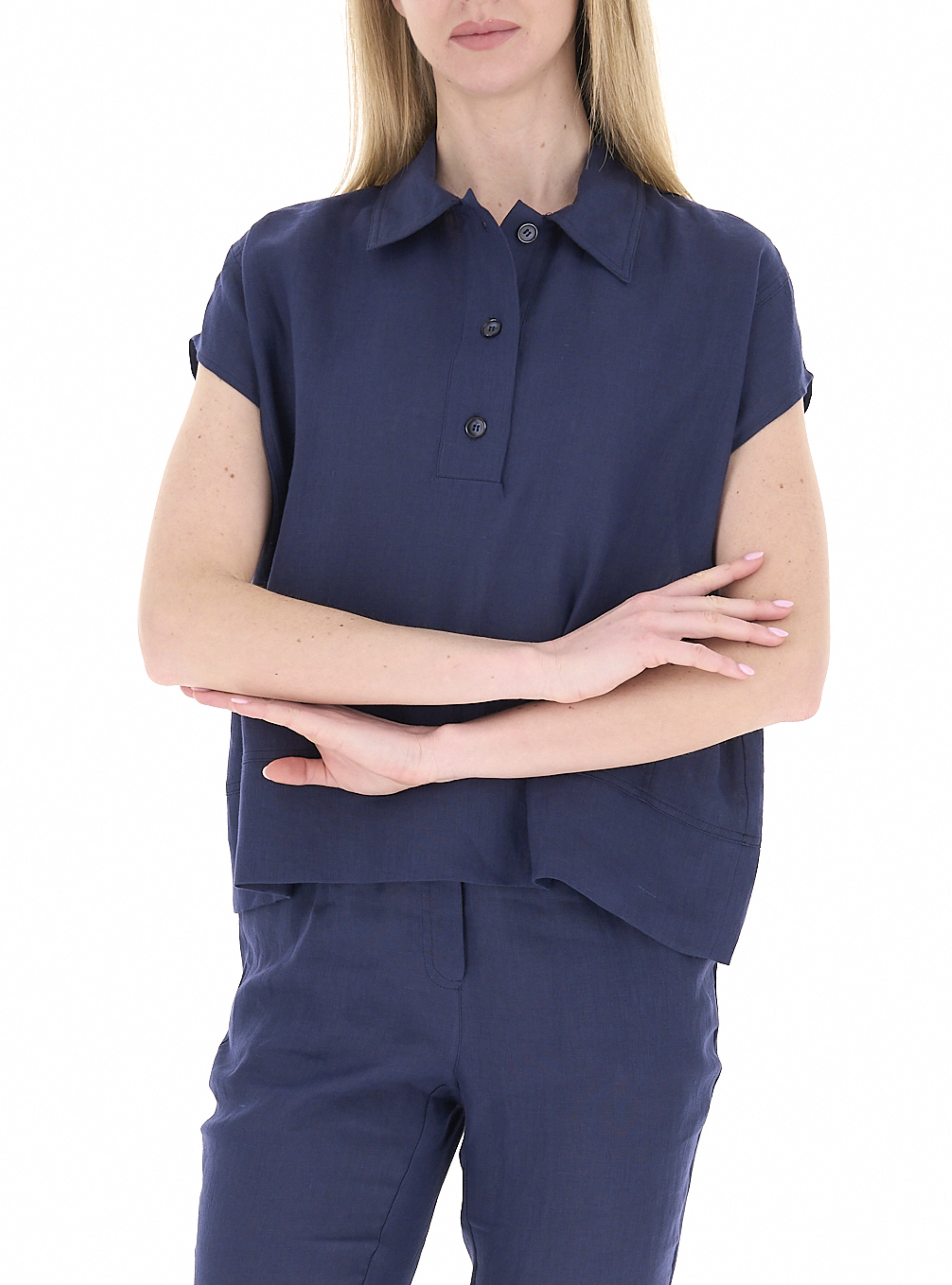 LINKS Blusa in lino BLU NAVY