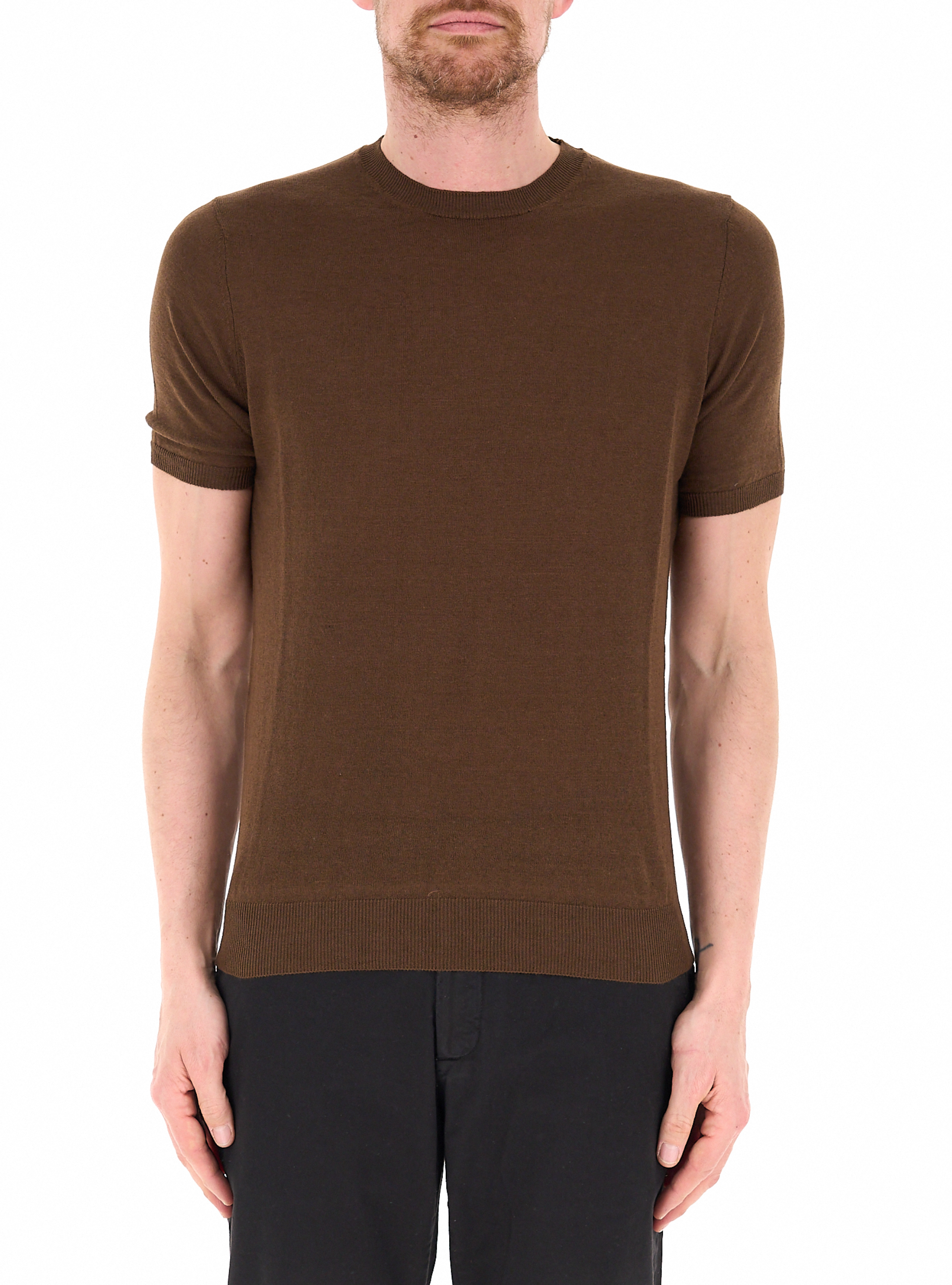 PREMODE T-shirt in lino MARRONE