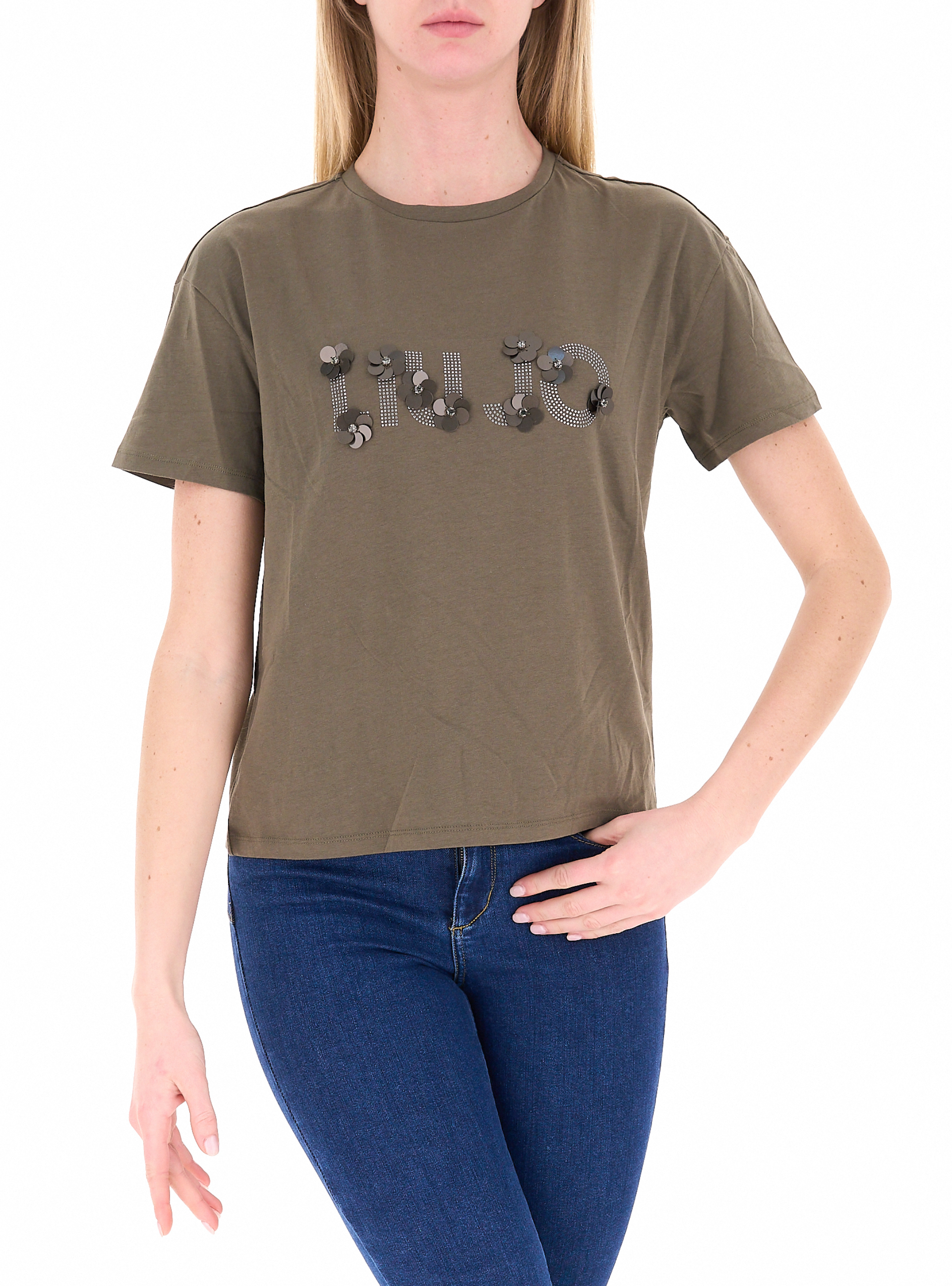 T-shirt con strass LIU JEANS FANGO